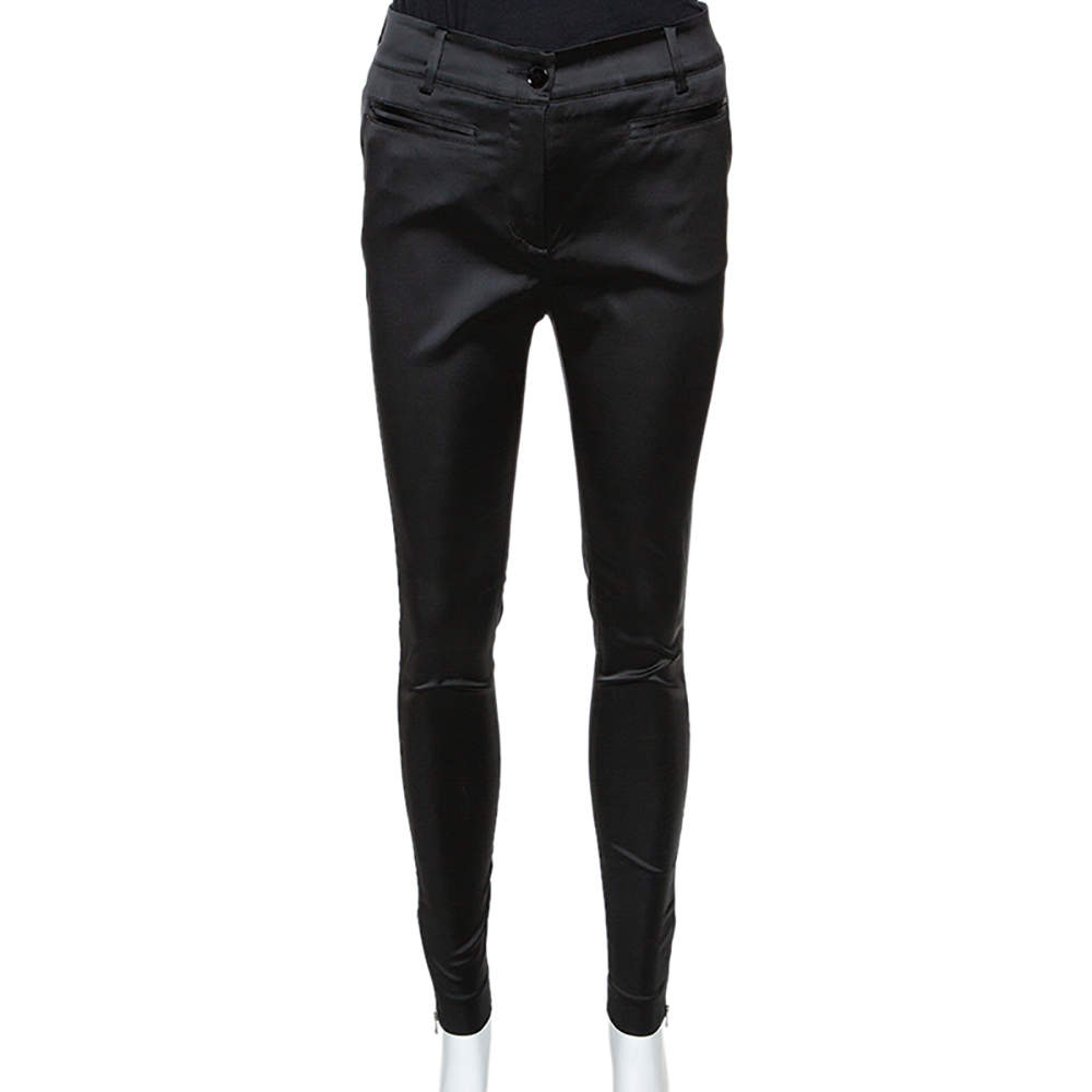 Pre Owned D&G Black Stretch Satin Zipper Detail Tapered Pants S