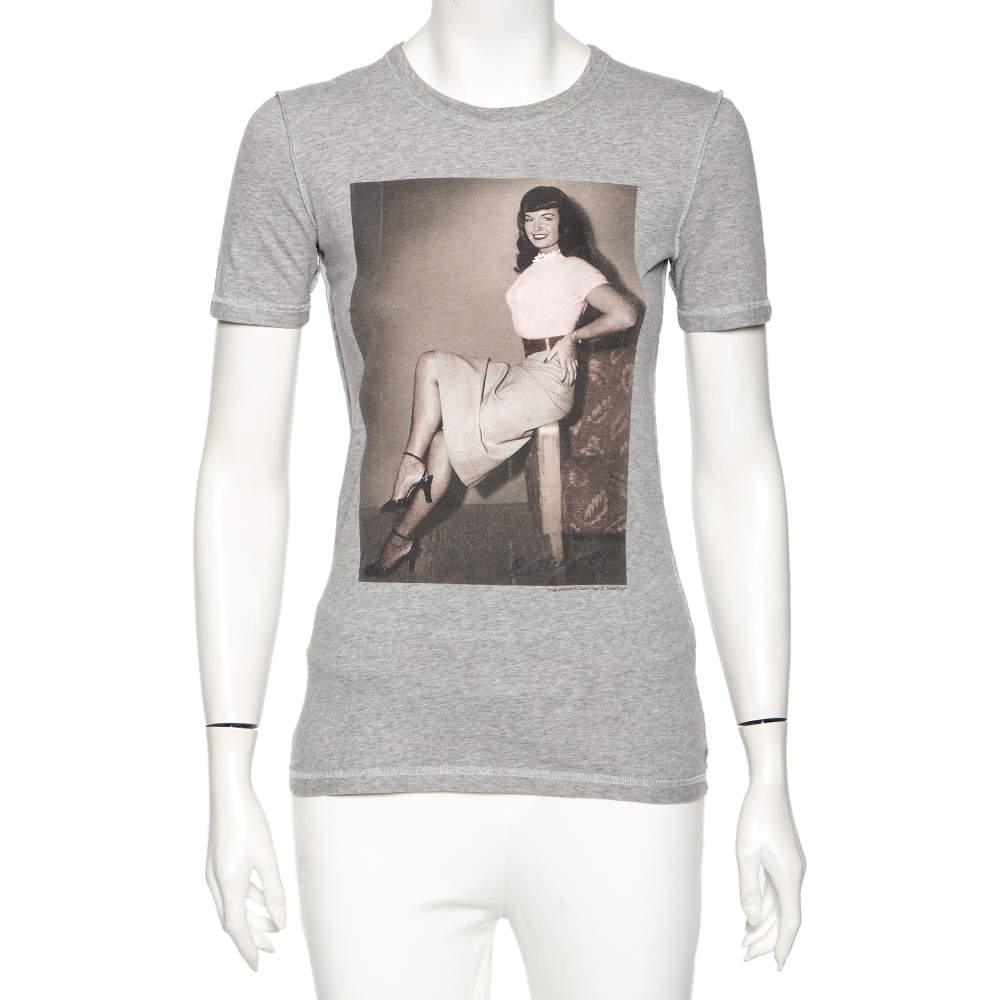D&G Grey Cotton Bettie Page Print T-Shirt M