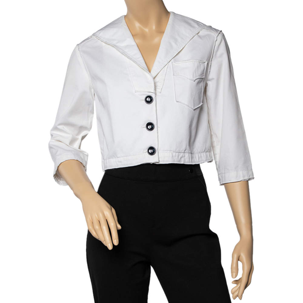 D&G White Cotton Sailor Collared Button Front Cropped Jacket S