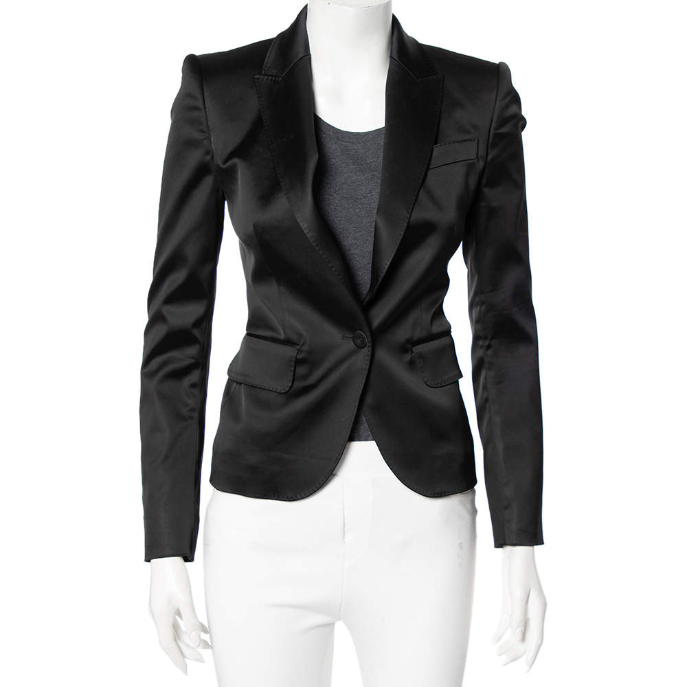 Pre Owned D&G Black Satin Single Breasted Blazer XS