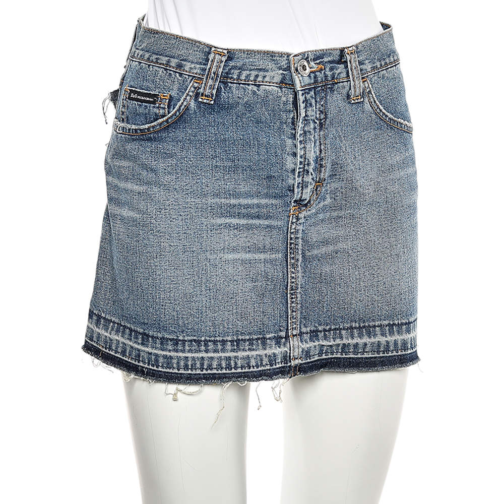 D&G Blue Denim Back Floral Logo Embroidered Mini Skirt S D&G TLC US