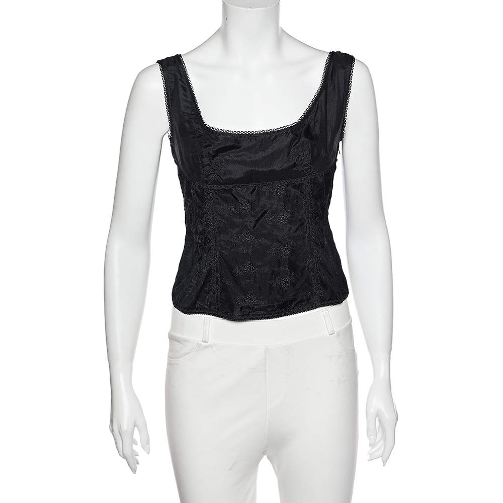 Pre Owned D&G Black Silk & Tulle Tank Top S