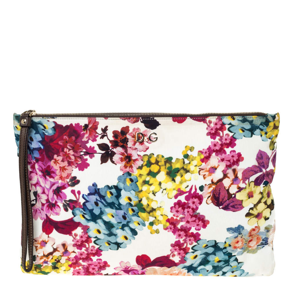 D&G Multicolor Floral Print Canvas Zip Clutch