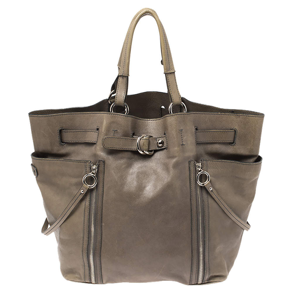 Dolce & Gabbana Pale Green Leather Double Side Zip Tote