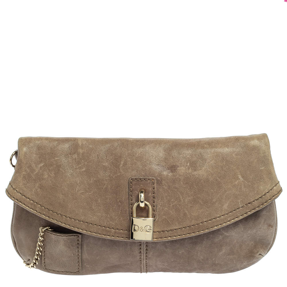 Pre Owned D&G Beige Leather Karen Clutch