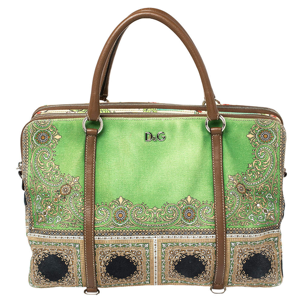 D&G Multicolor Print Canvas and Leather Lily Twist Satchel