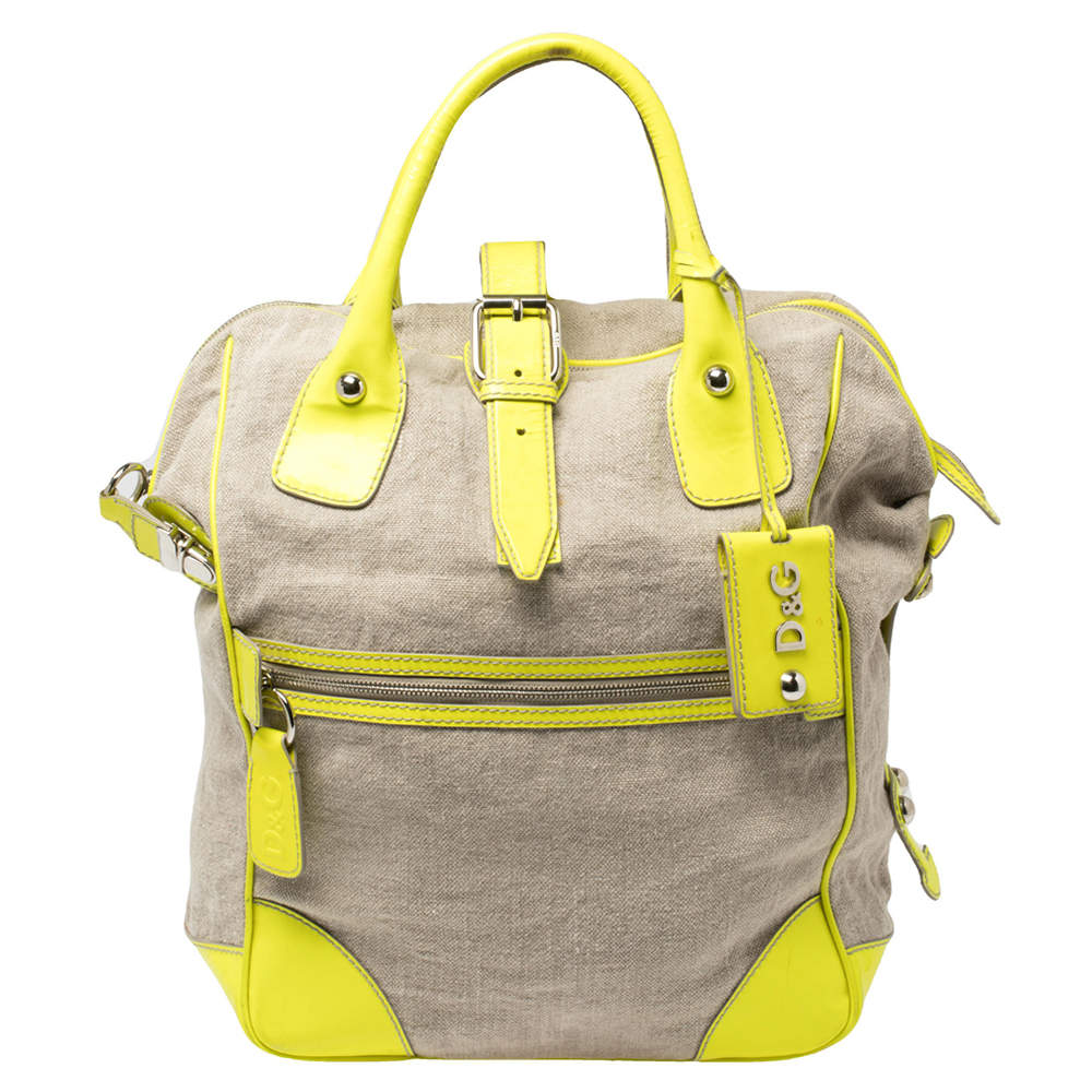 D&G Neon Green/Beige Canvas and Patent Leather Olivia Convertible Backpack