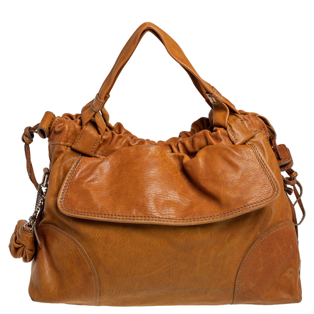 Pre Owned D&G Tan Leather Linda Drawstring Tote