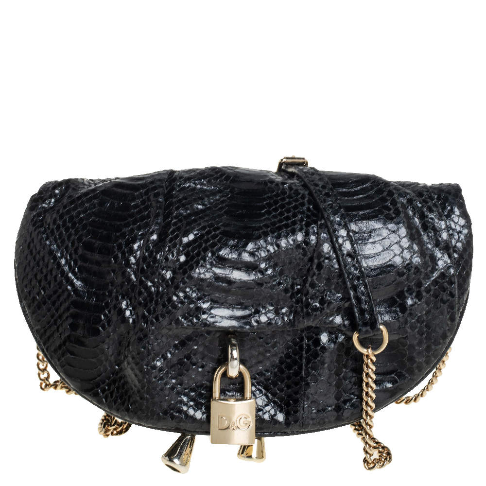Dolce & Gabbana Black Python Embossed Leather Vlada Chain Crossbody Bag