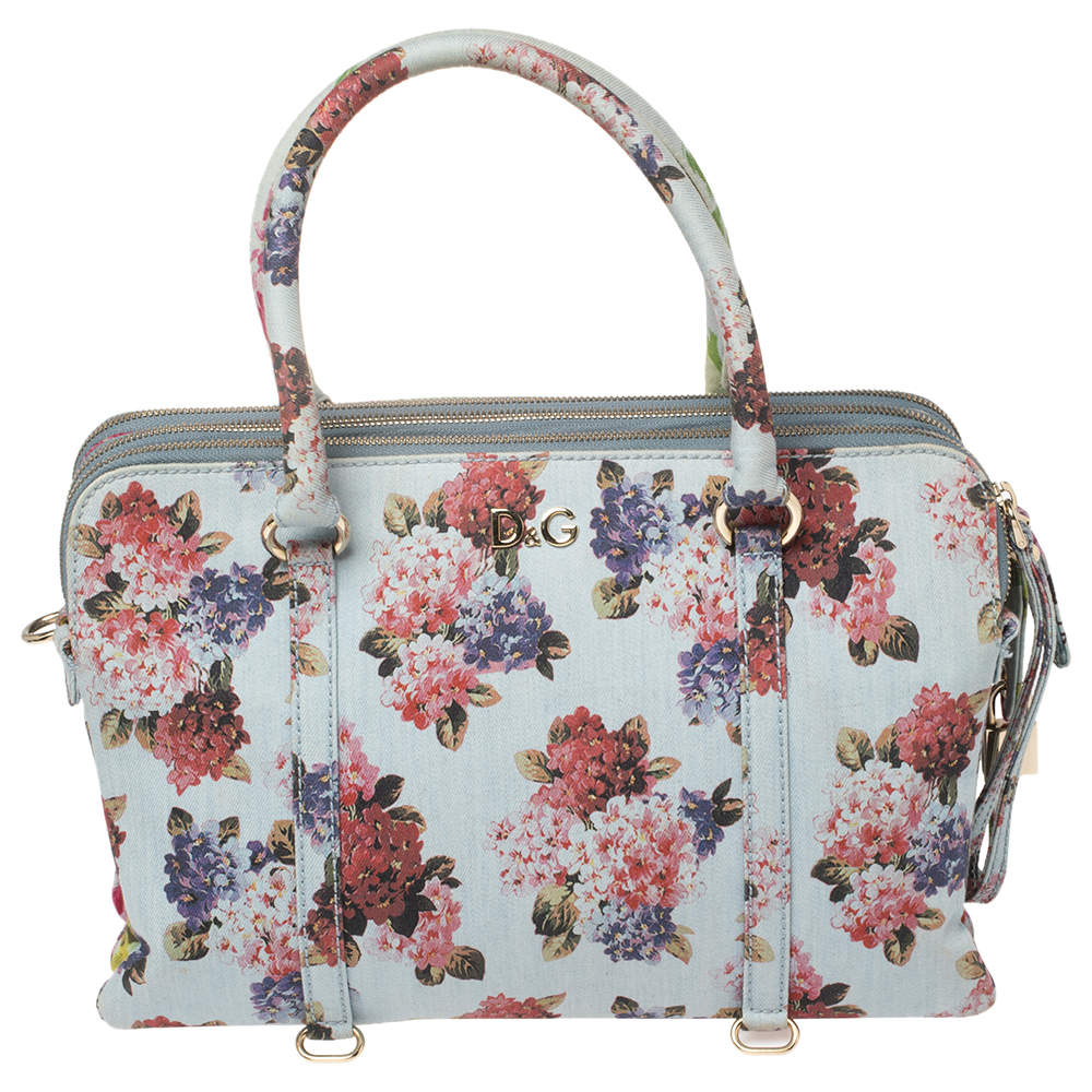 D&G Multicolor Floral Denim Lily Twist Satchel