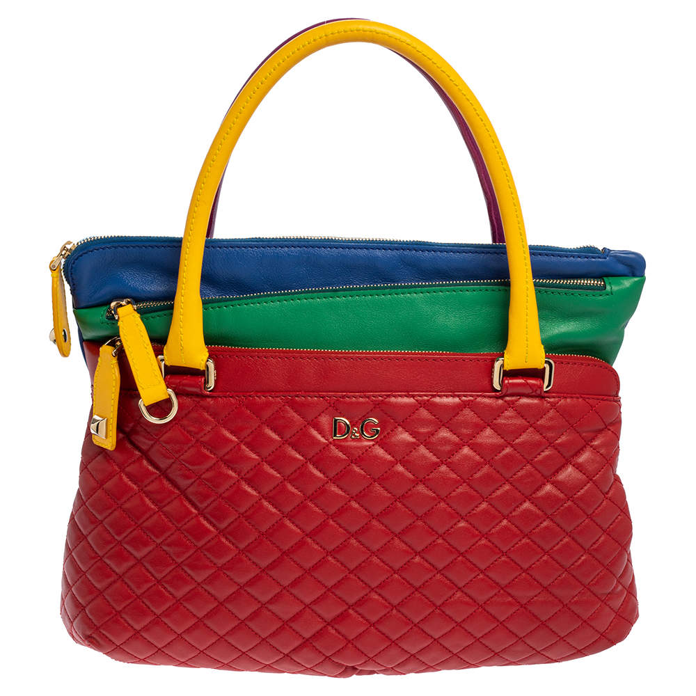 Pre Owned D&G Tricolor Quilted Leather Tote
