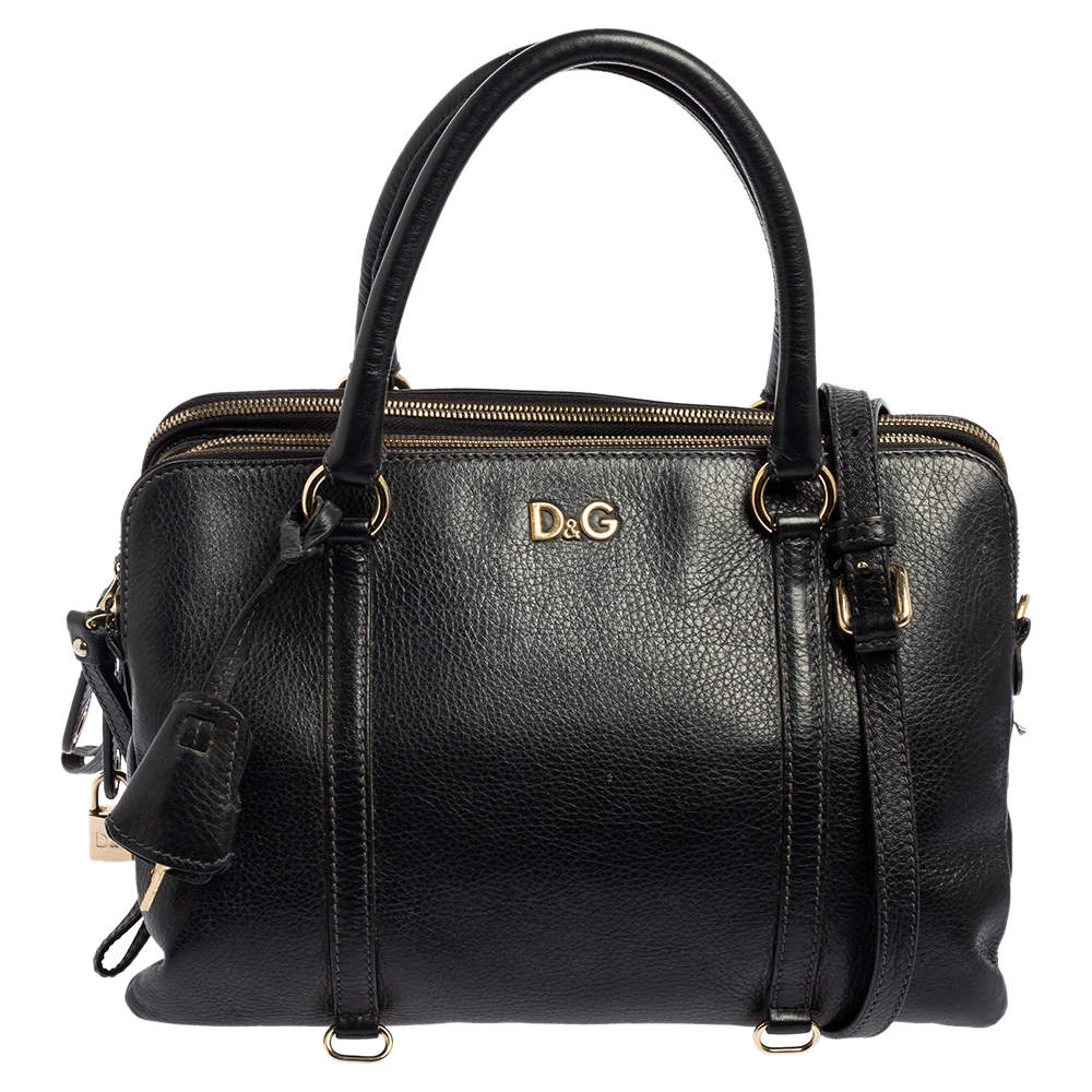 D&G Black Leather Lily Twist Satchel 