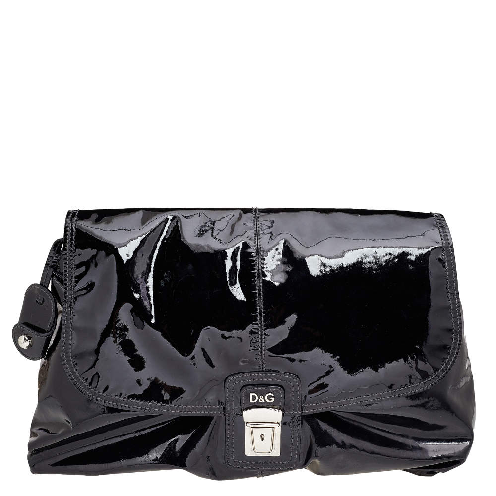 D&G Black Patent Leather Oversized Clutch