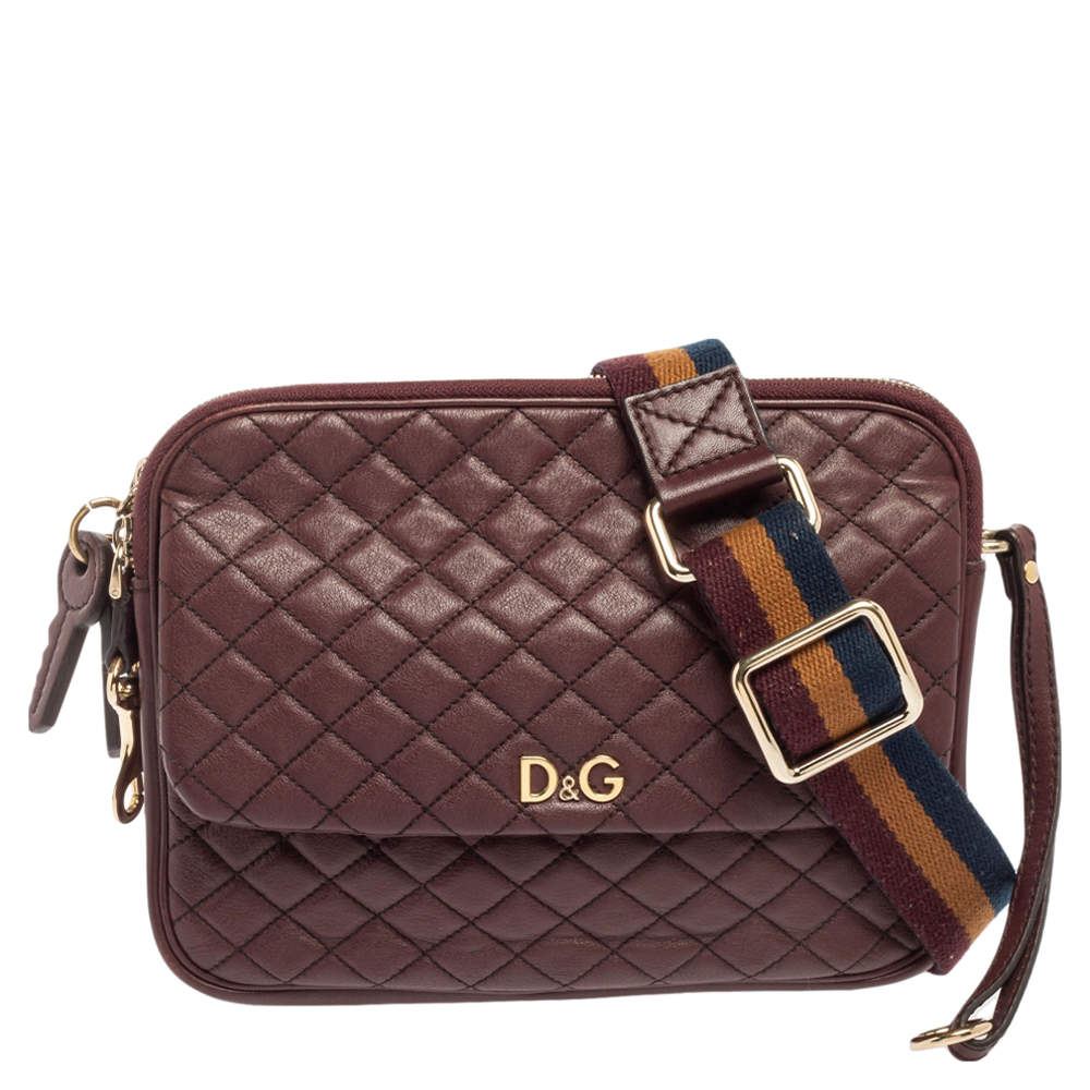 Pre Owned D&G Burgundy Quilted Leather Lily Sport Crossbody Bag