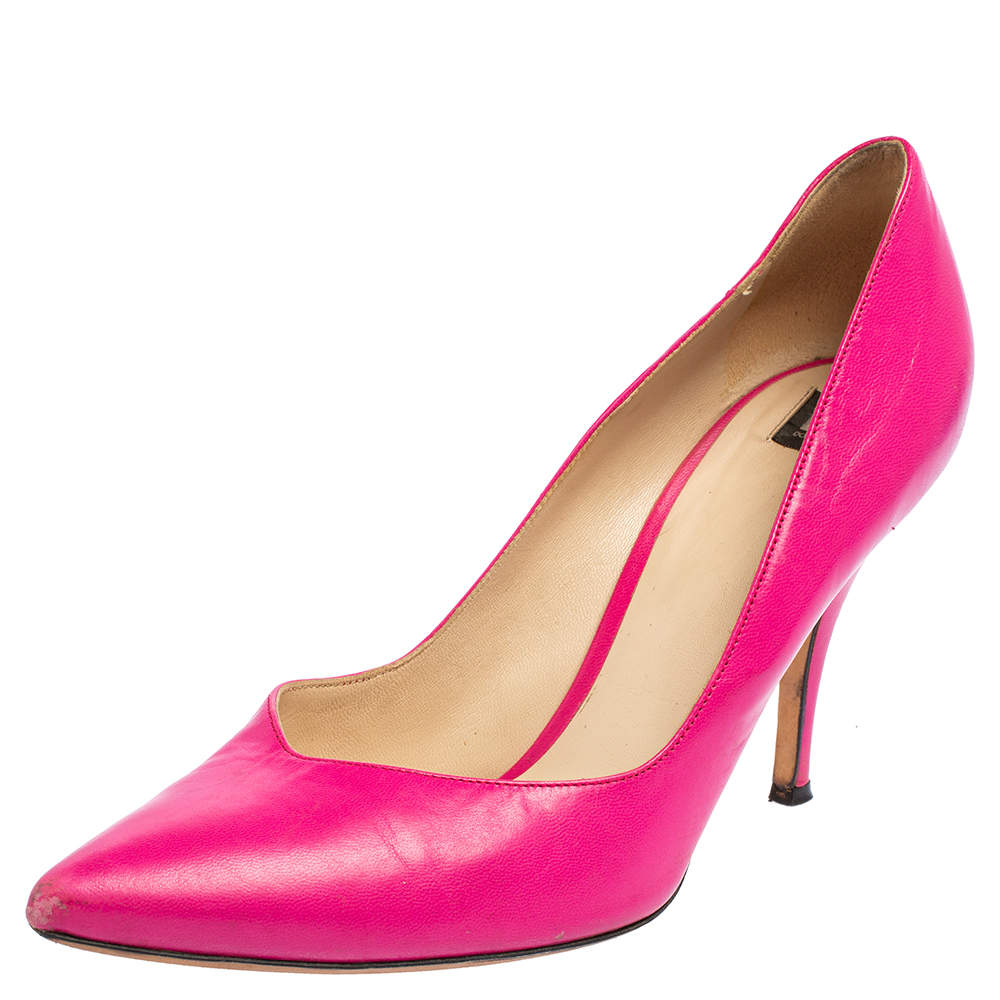 Pre Owned D&G Pink Leather Pointed Toe V Neck Pumps Size 39