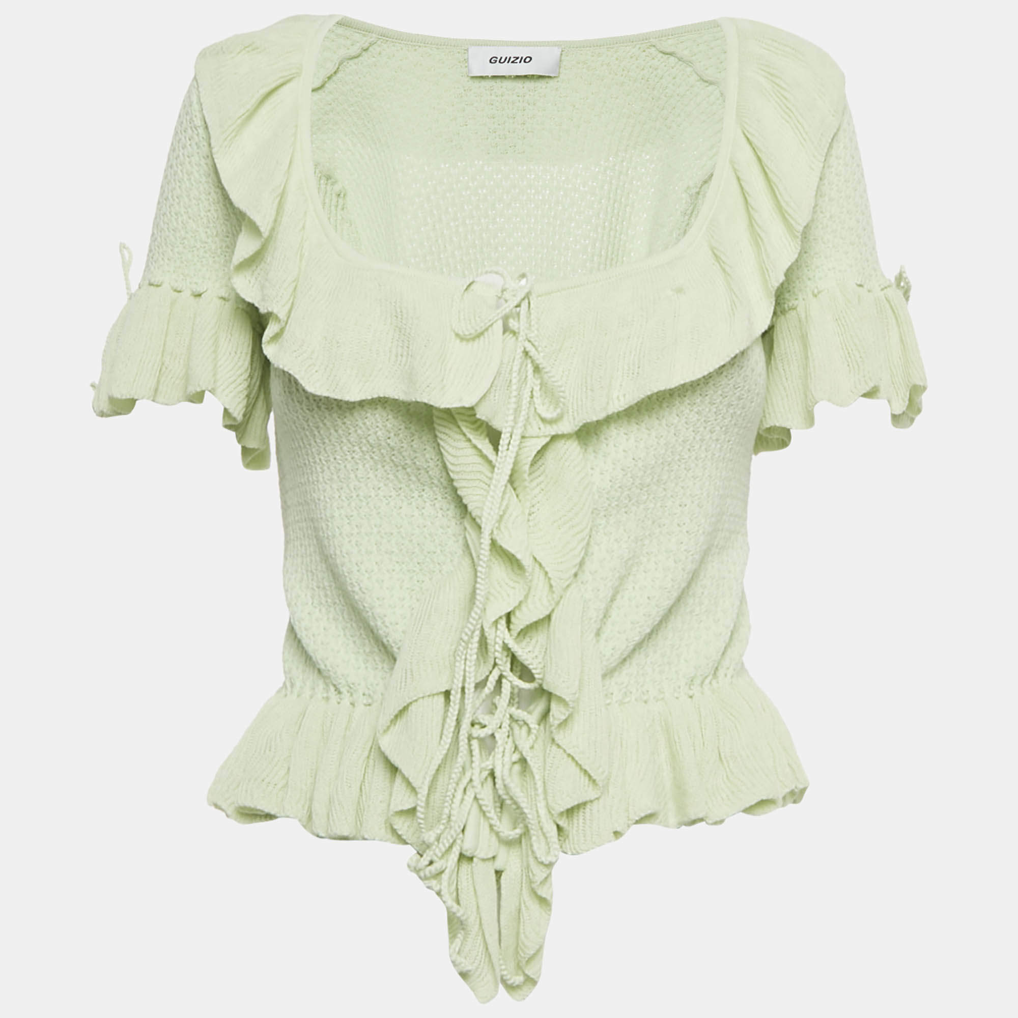 Pre Owned Guizio Green Ruffle Knit Tie Top M