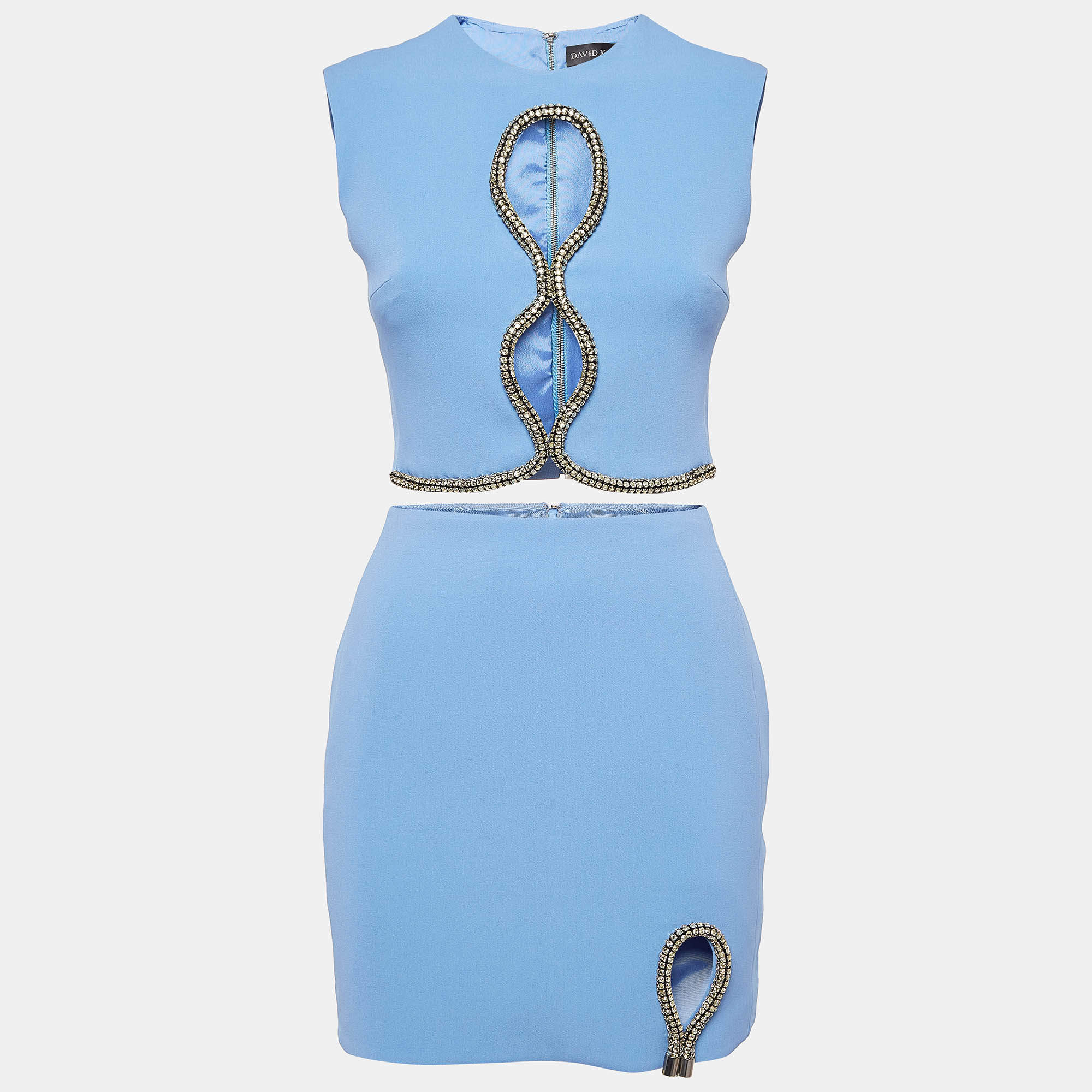 David Koma Blue Embellished Crepe Skirt & Top Set S