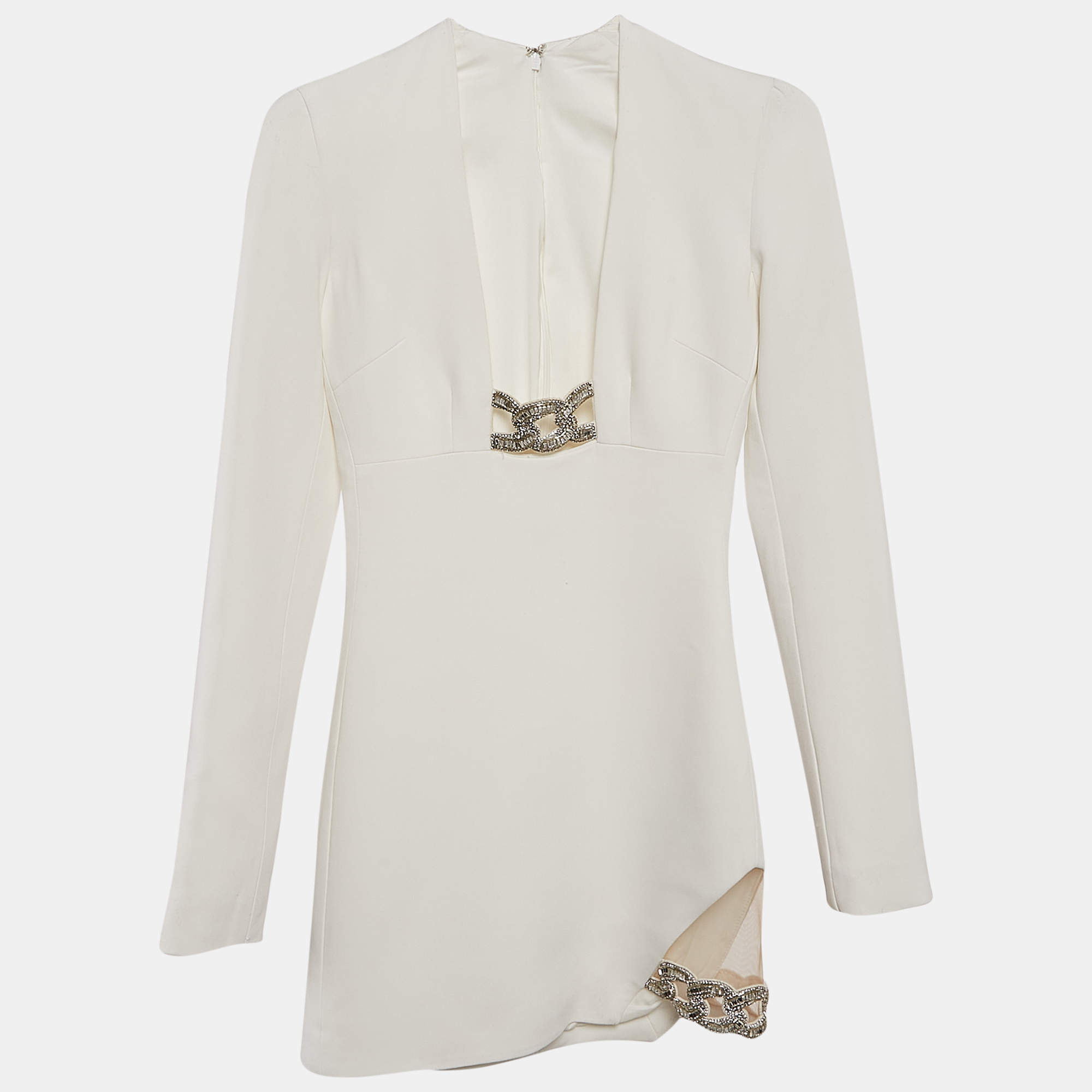 David Koma Cream Embellished Crepe Mini Dress S