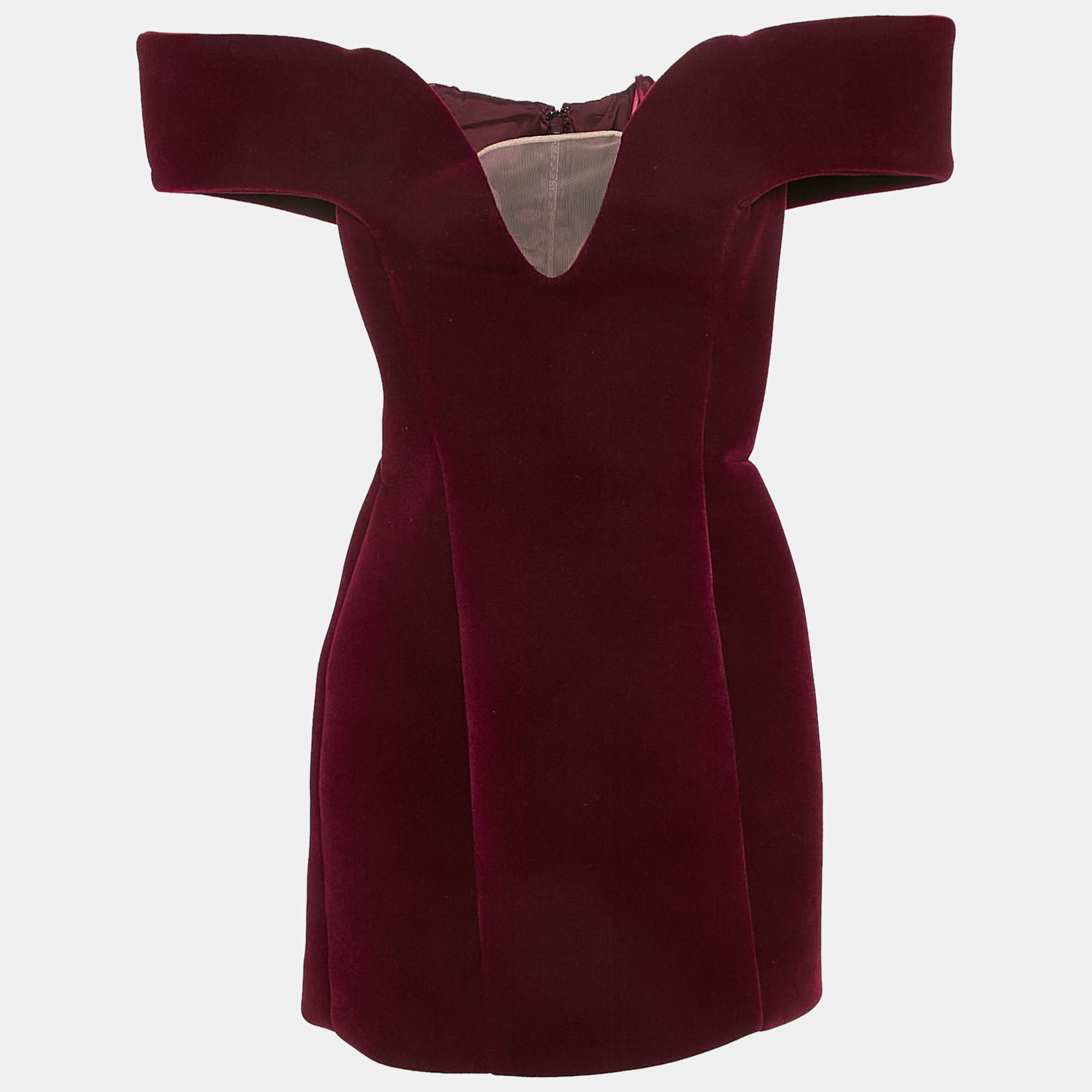David Koma Red Velvet Off-Shoulder Mini Dress S