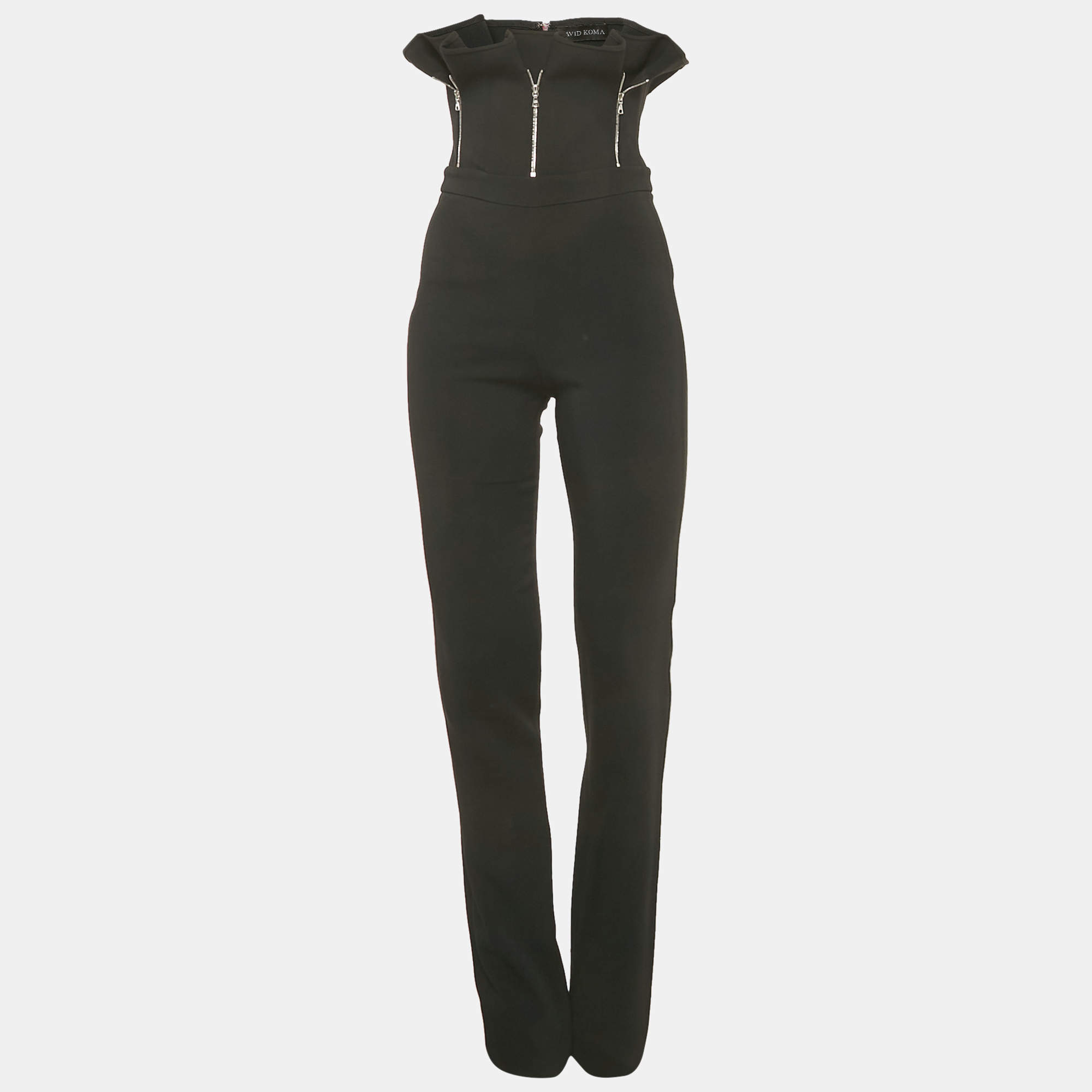 Pre Owned David Koma Black Crepe Zipper Detail Strapless Jumpsuit S