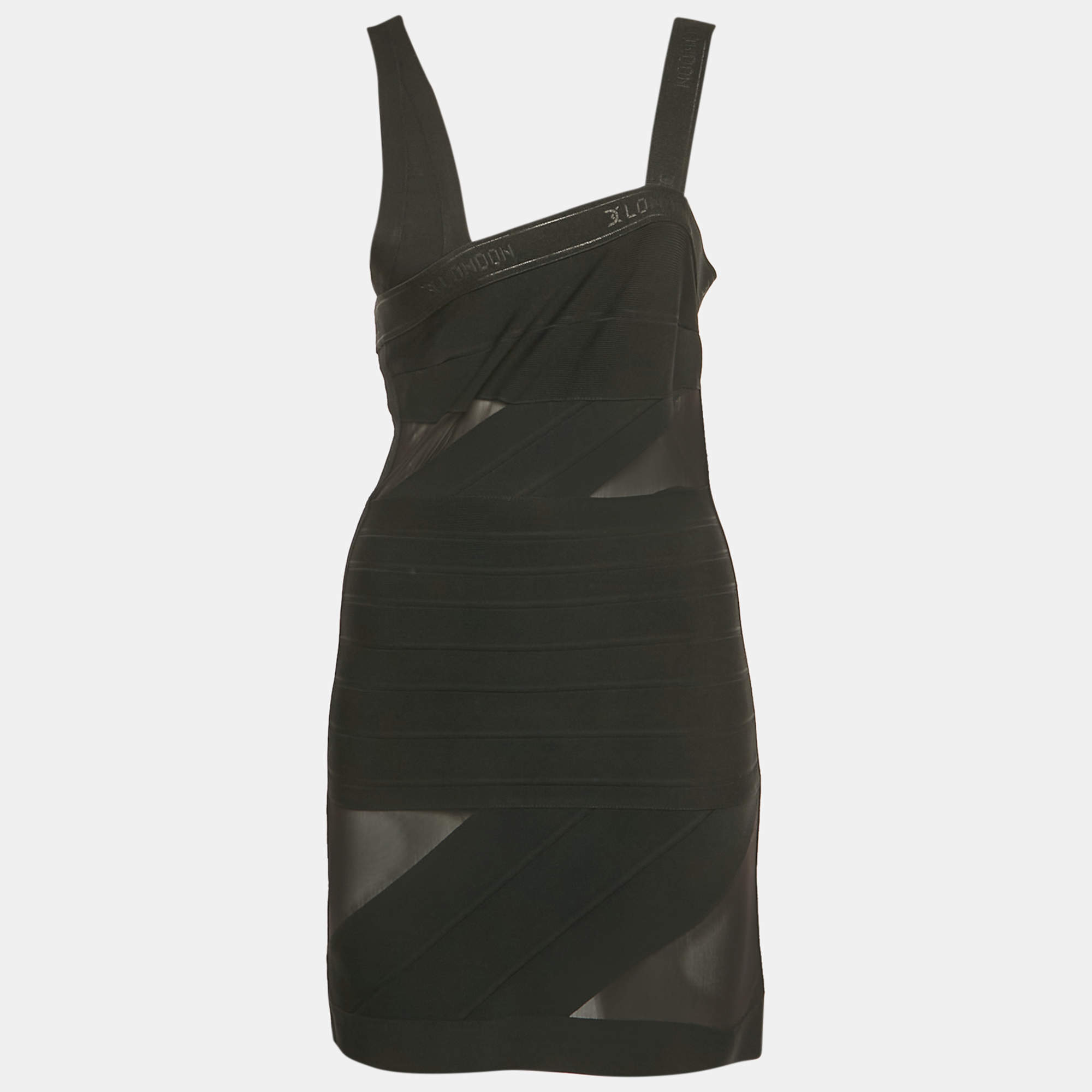 Pre Owned David Koma Black Mesh Trim Knit Bandage Dress M