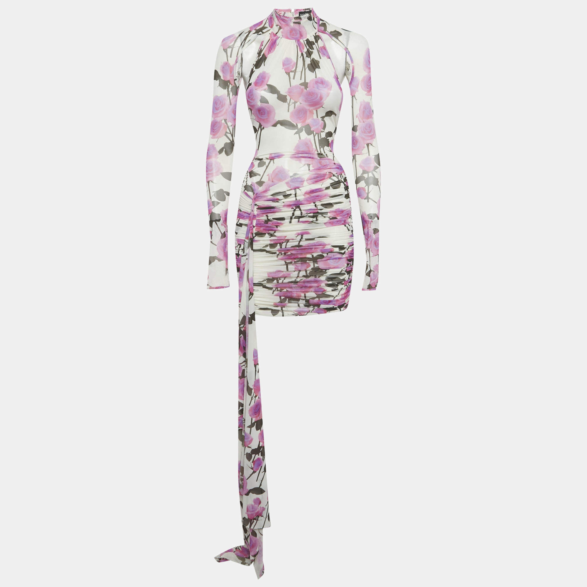 Pre Owned David Koma Multicolour Floral Print Jersey Ruched Mini Dress S