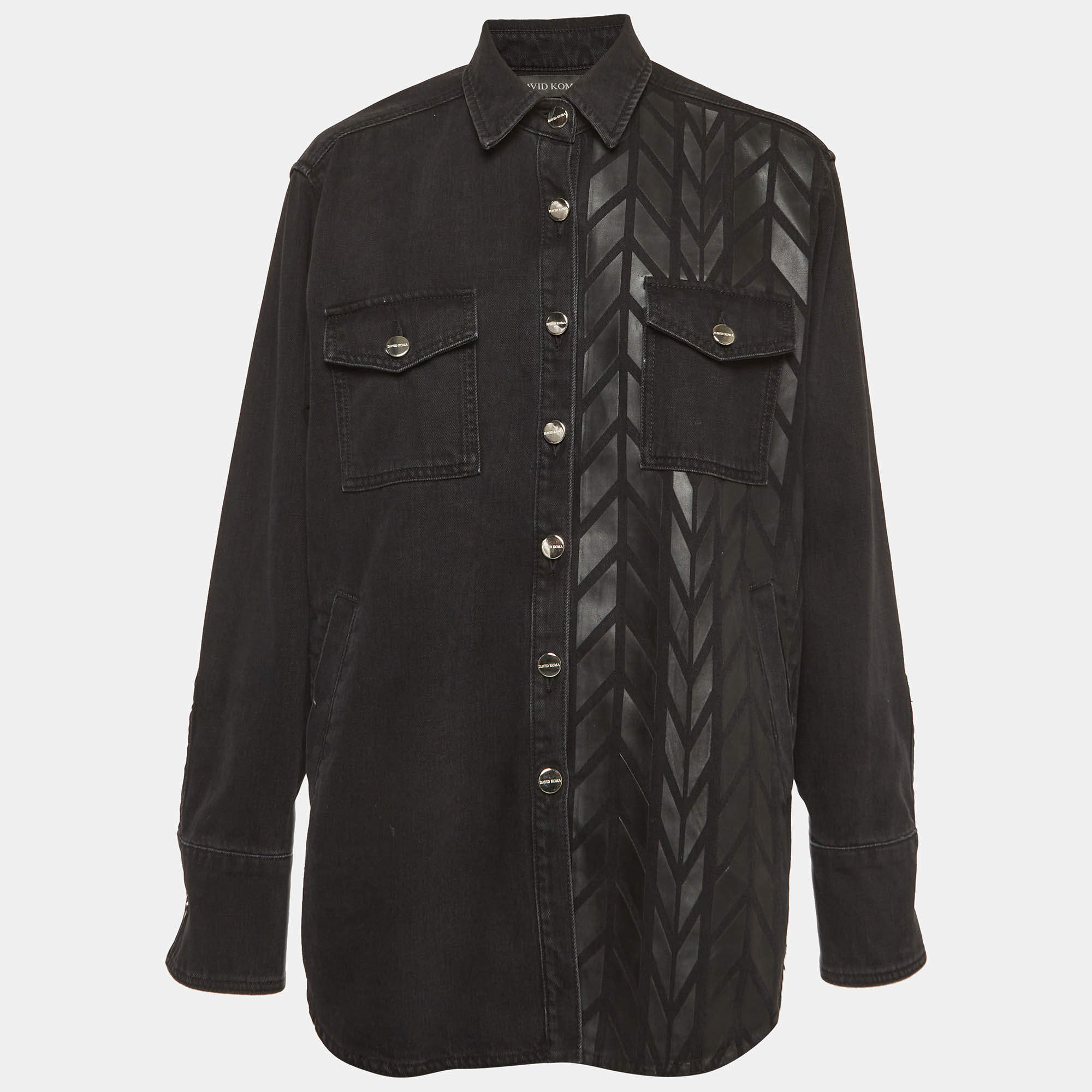 مملوكة مسبقًا جاكيت ديفيد كوما دنيم أسود مطبوع - ميديام
