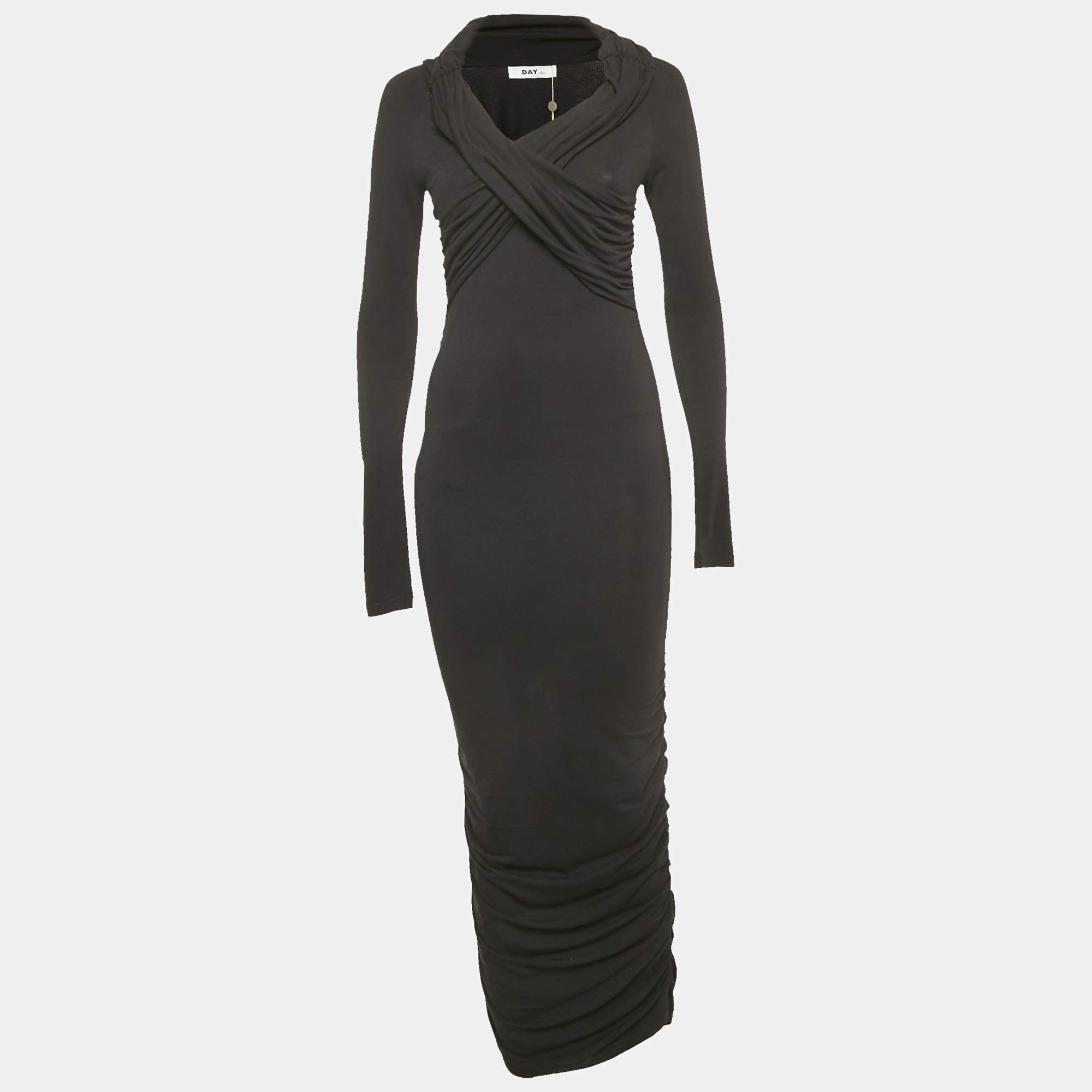Pre Owned Day Birger et Mikkelsen Black Wrap Jersey Cilian Midi Dress S
