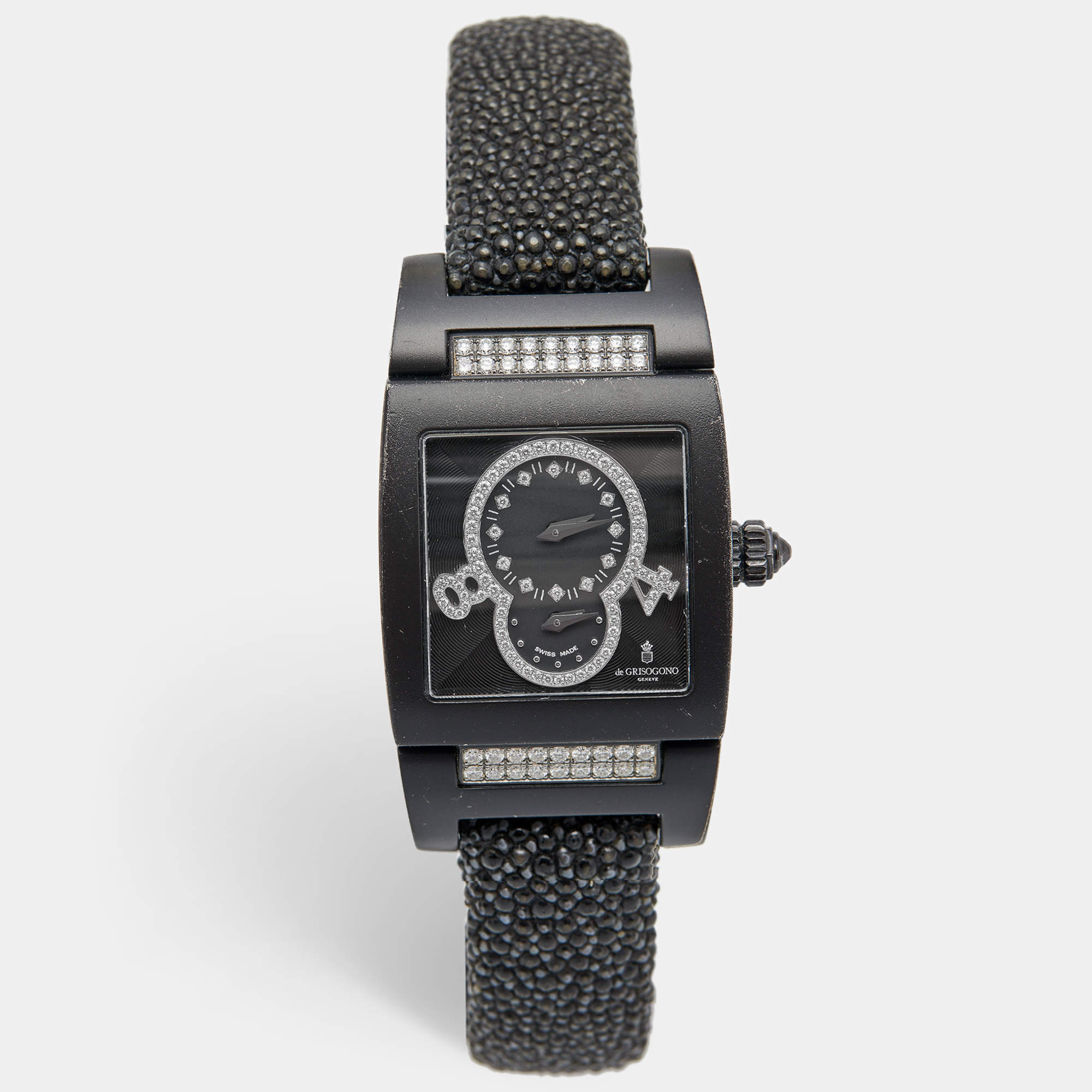 De Grisogono Black PVD Coated 18K White Gold Stingray Leather Instrumentino TINOS04QZ Women's Wristwatch 29 mm