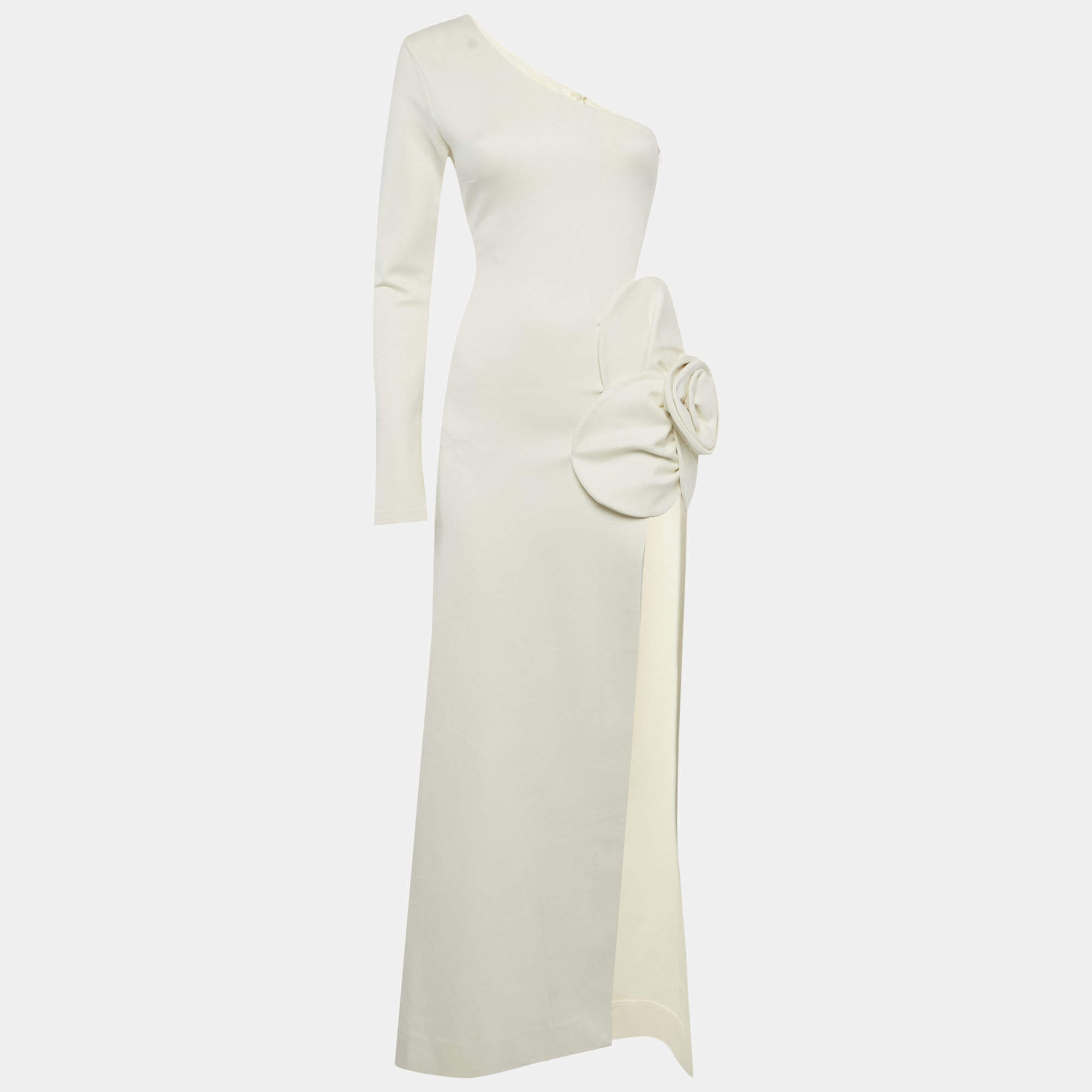 Pre Owned فستان ديلفيكولكيتف كريب مطاطي كريمي بكتف واحدة فلور صغير