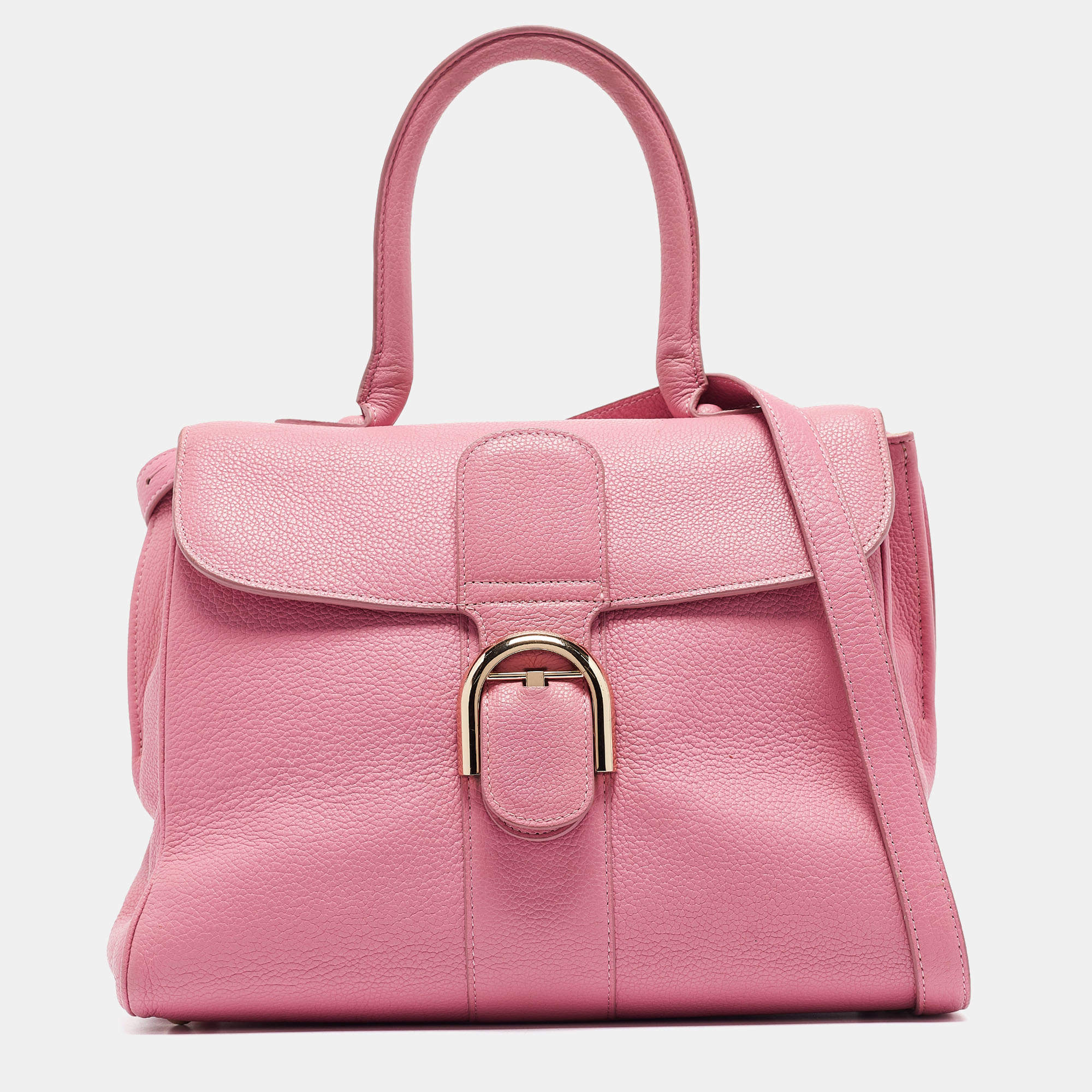 Pre Owned Delvaux Pink Leather Brilliant Sellier MM Top Handle Bag
