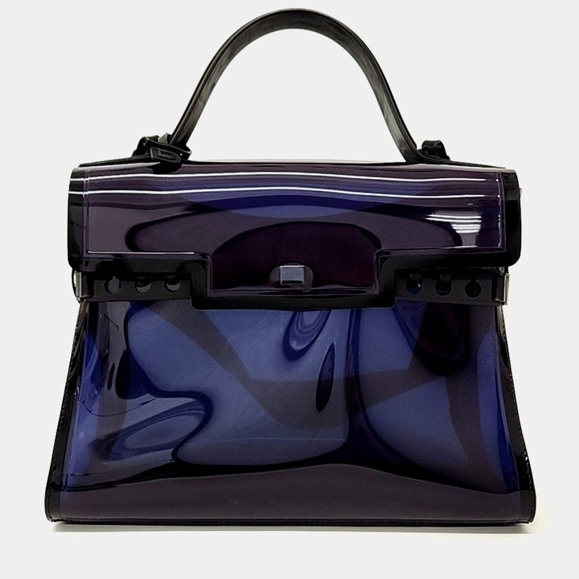 Pre Owned Delvaux Navy Blue Coated Canvas Dark Knight Tompet GM
