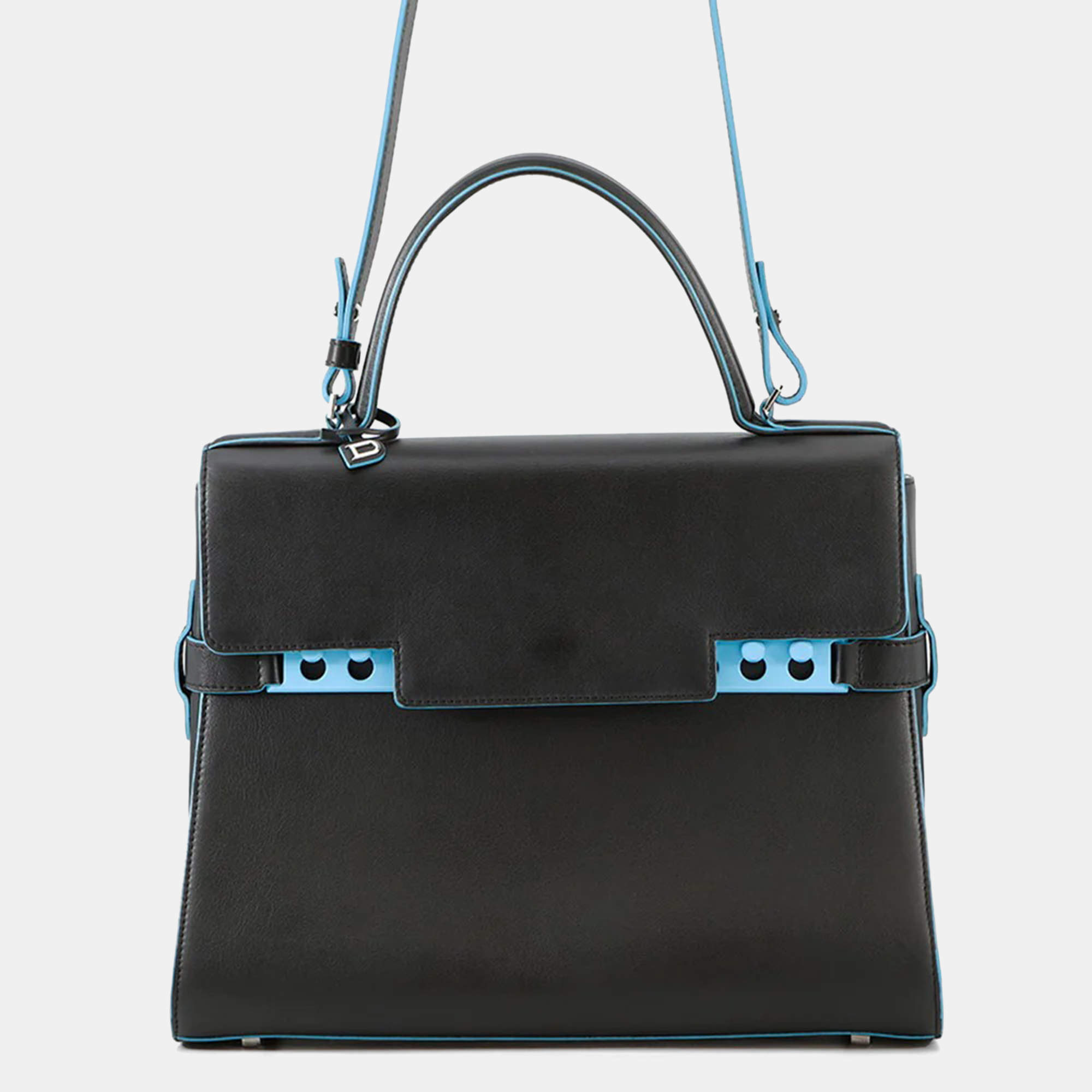 Pre Owned Delvaux Tempe 2Way Bag Black/Light Blue Leather Size GM