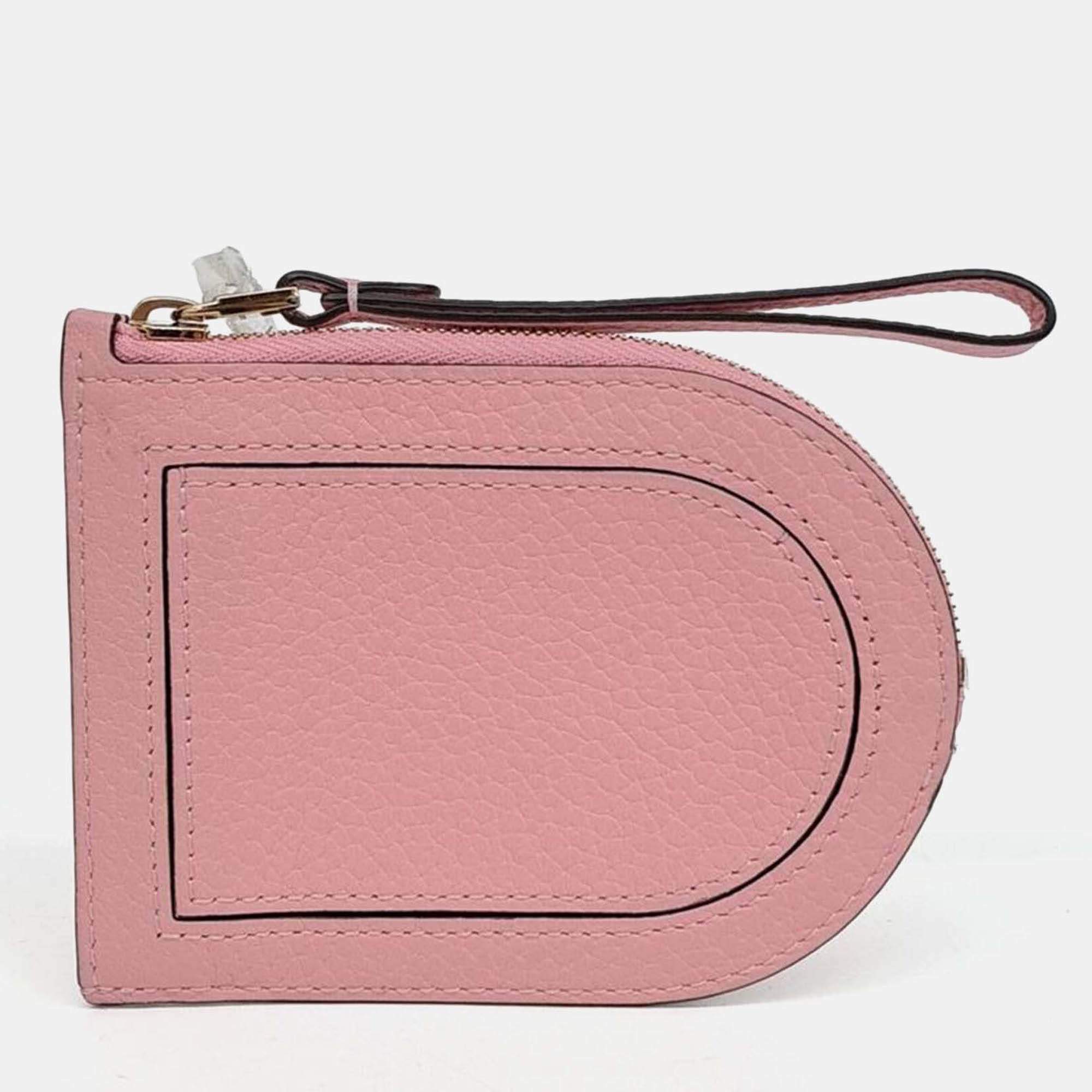 Pre Owned Delvaux Pink Leather Pin Coin and Card Wallet