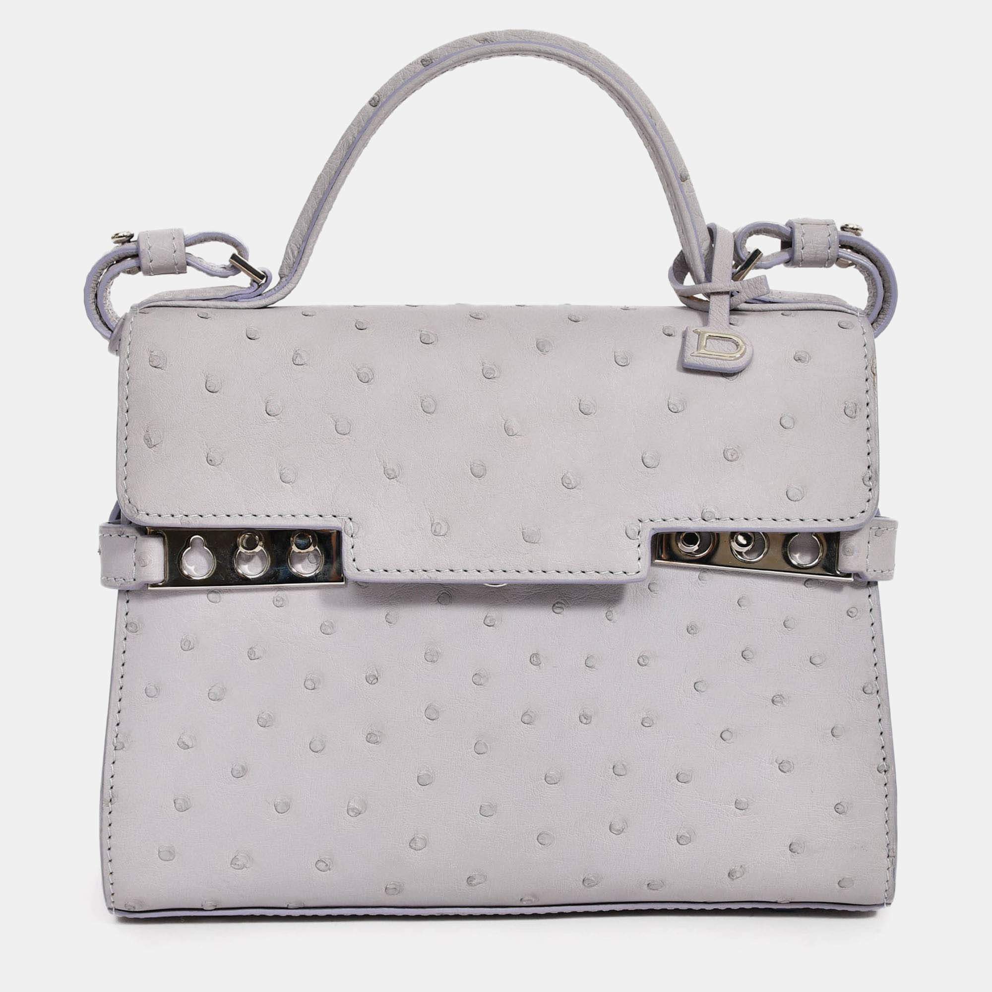 مملوكة مسبقًا Delvaux Purplish Grey Pstrich Leather Tempete PM with Strap