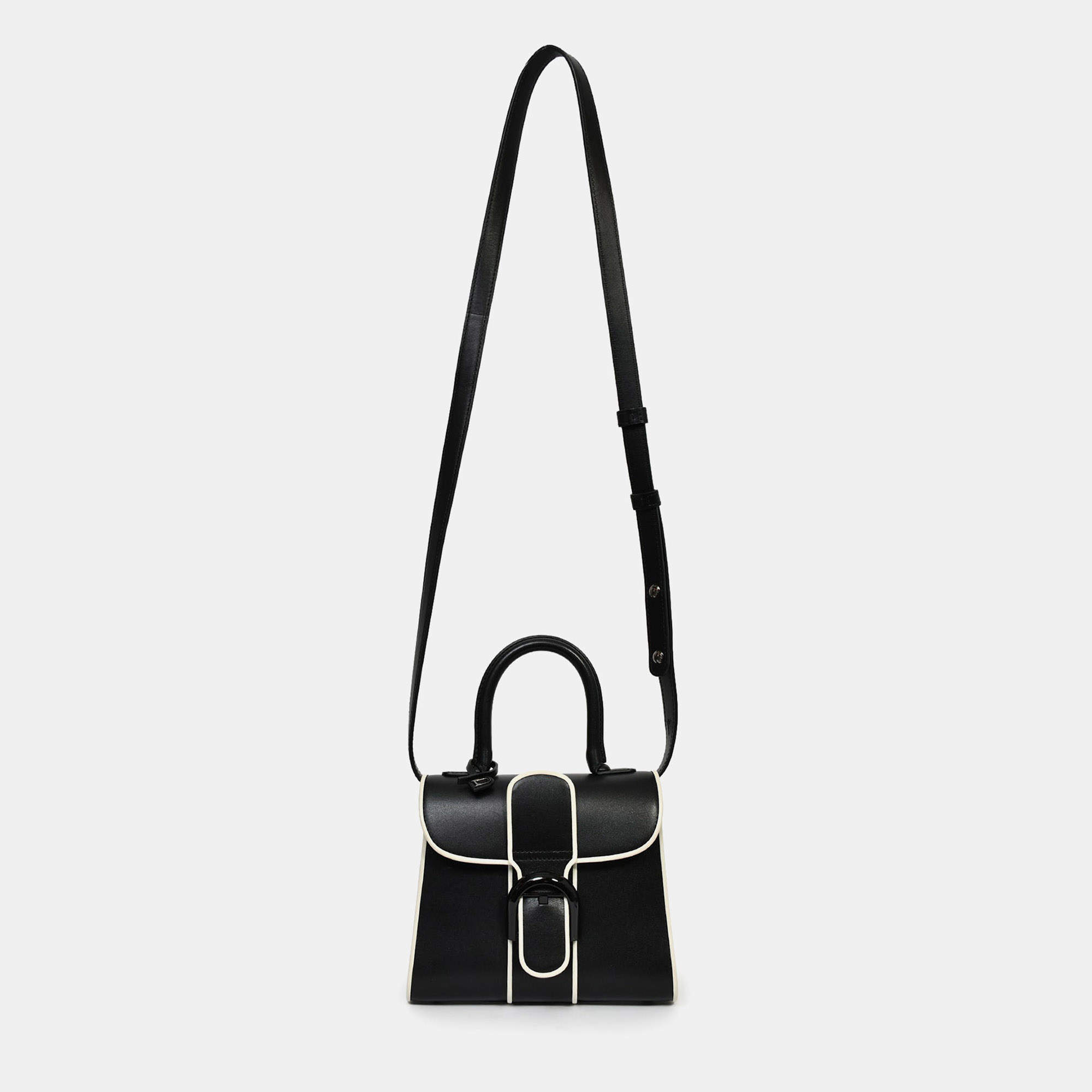 Pre Owned Delvaux Black/White Leather Brilliant Mini Top Handle Bag with Strap