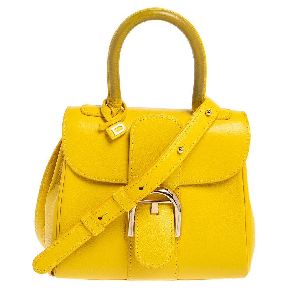 Delvaux Yellow Leather Mini Le Brillant Top Handle Bag