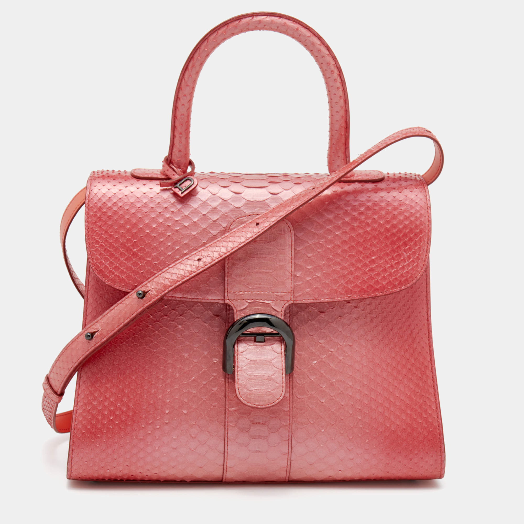 Delvaux Peach Ombre Python MM Le Brillant Top Handle Bag Delvaux