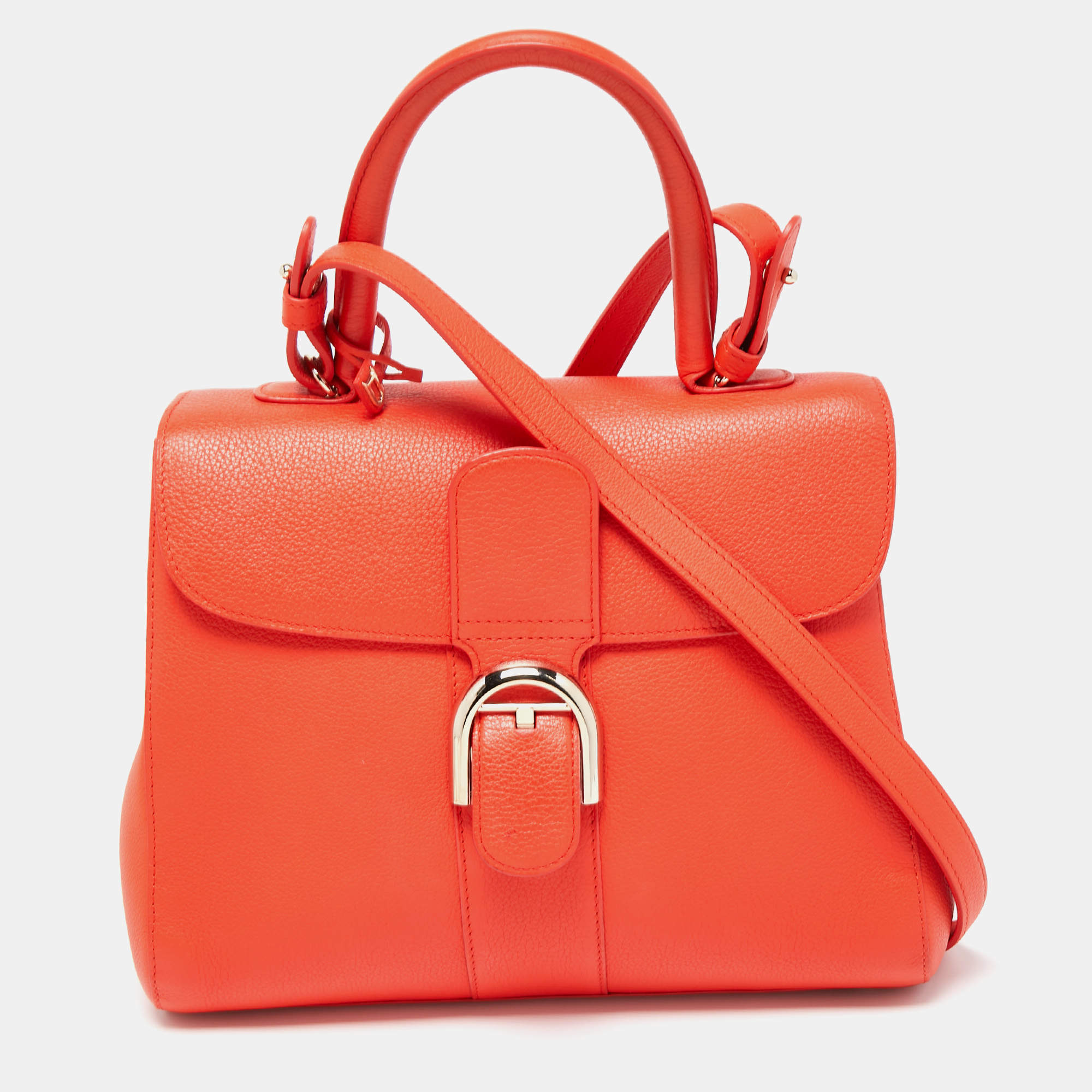 Delvaux Orange Leather Brillant MM Top Handle Bag Delvaux