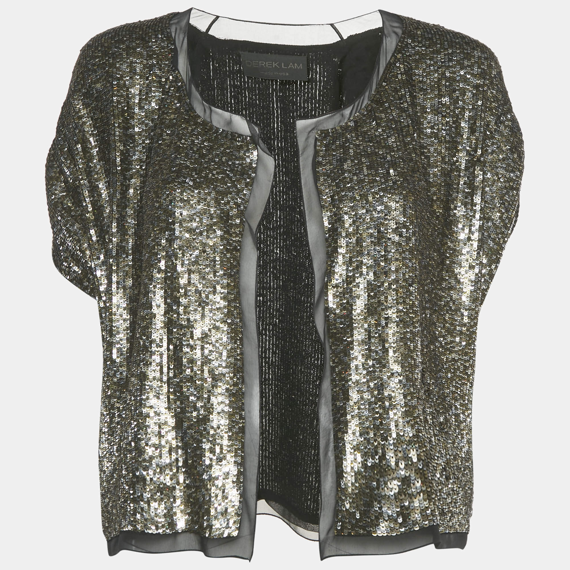 Pre Owned Derek Lam Metallic Sequin Embellished Silk Bolero M