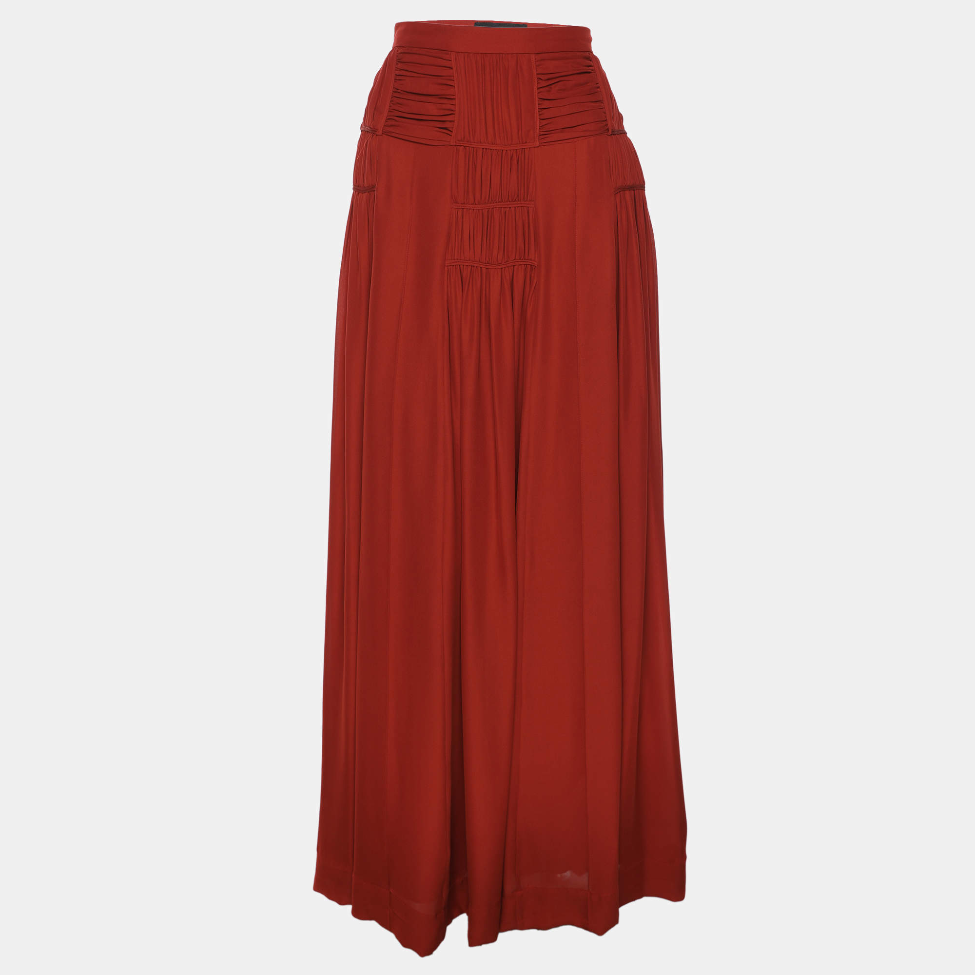 Pre Owned Derek Lam Red Ochre Silk Pleated Maxi Skirt M