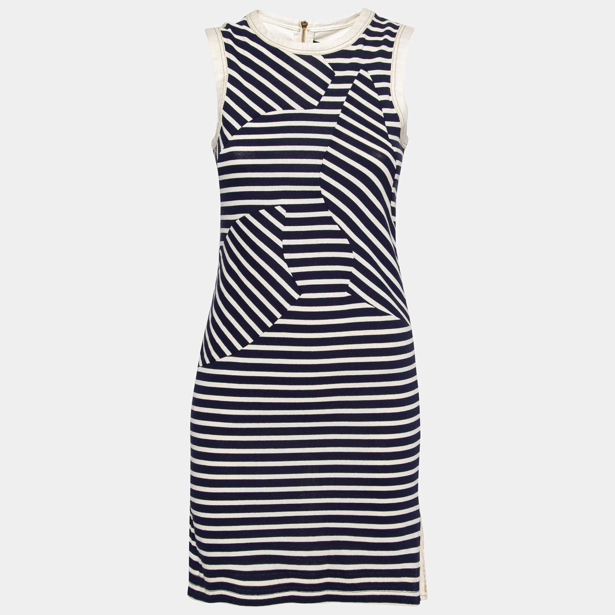 Derek Lam Navy Blue Striped Cotton Paneled Sleeveless Sheath Dress S