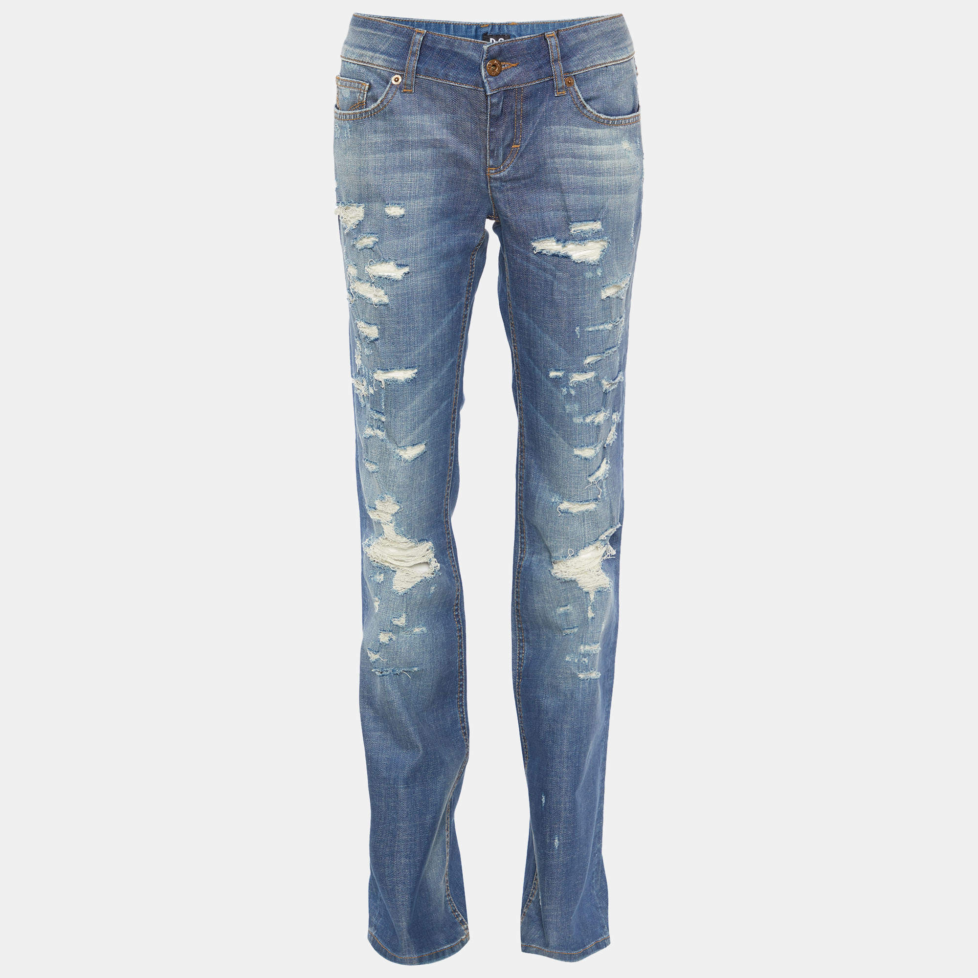 Pre Owned D&G Blue Denim Distressed Wide Leg Jeans M