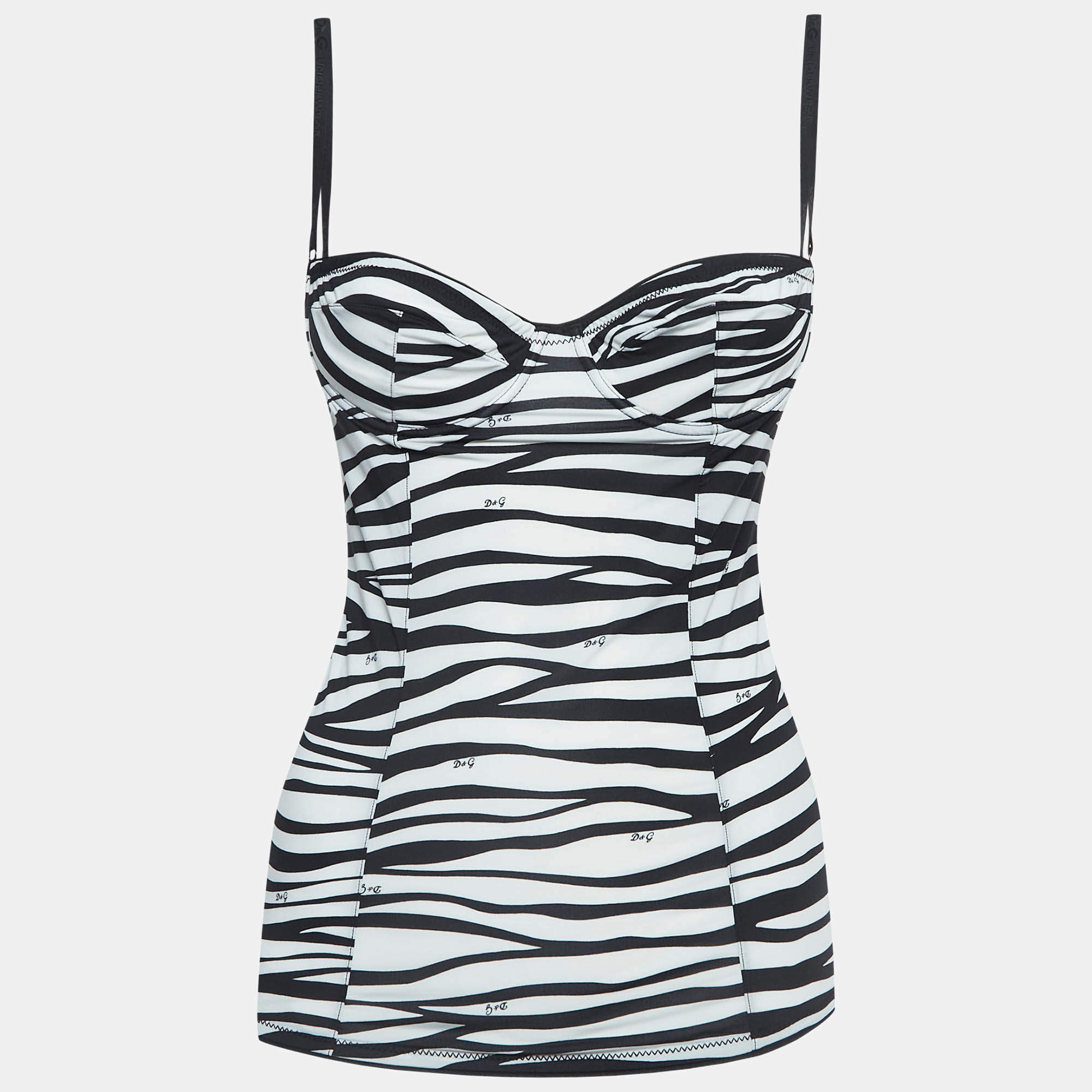 Pre Owned D&G Under Wear Black/White Print Jersey Strappy Top M