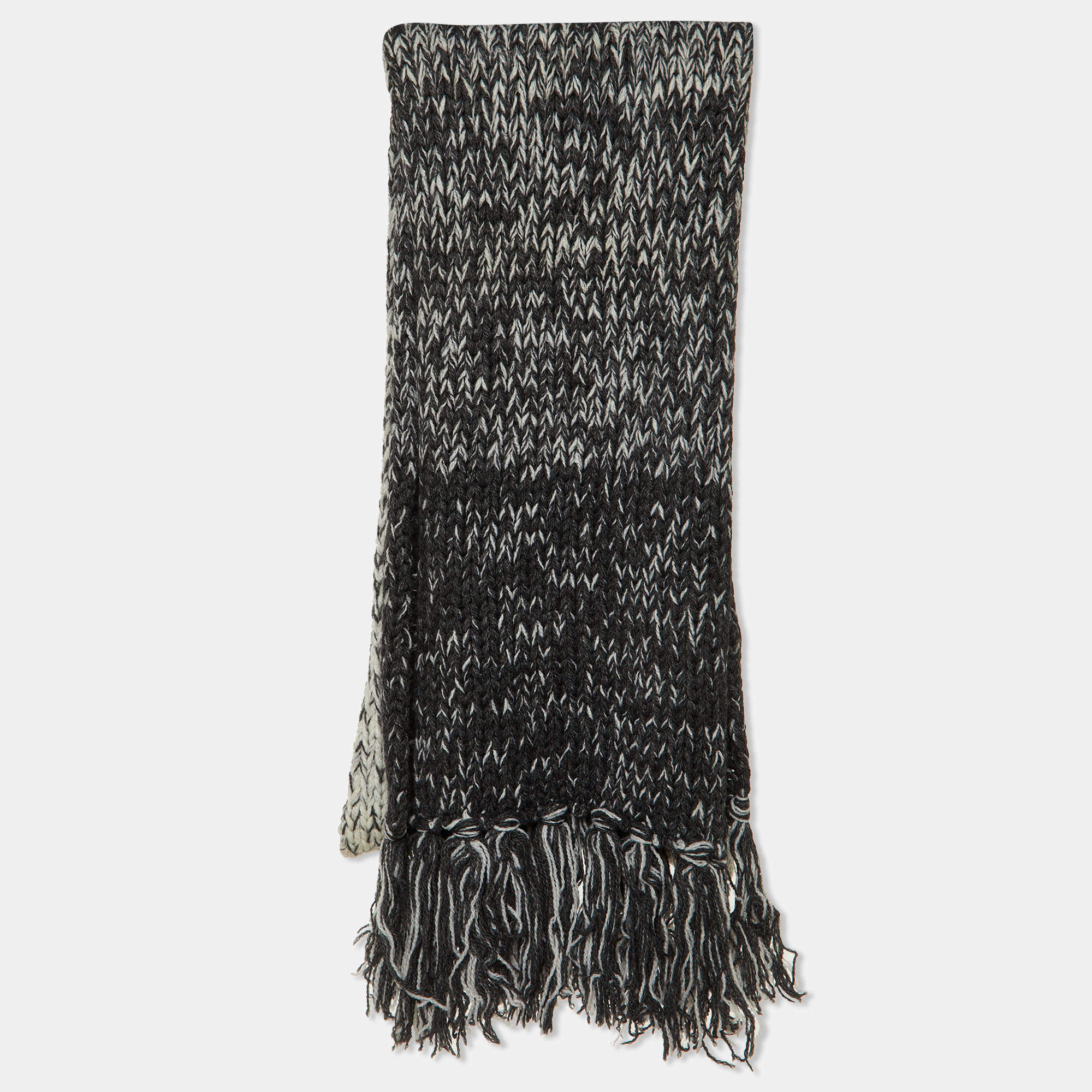 D&G Grey/White Wool & Mohair Knit Fringed Muffler