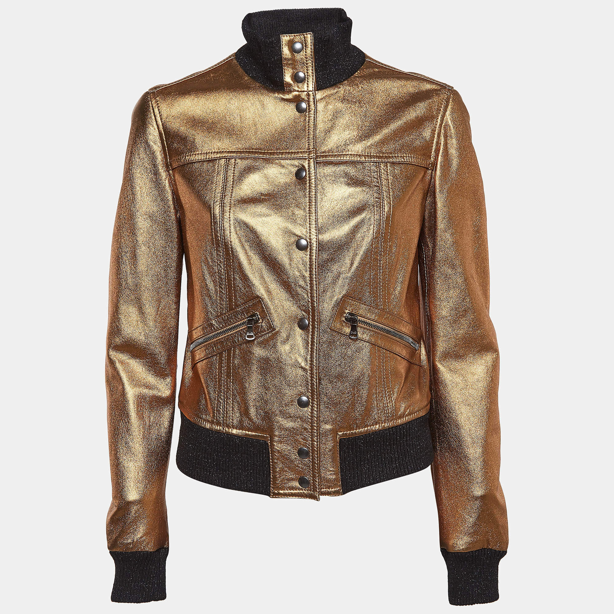 D&G Metallic Coated Leather Bomber Jacket M