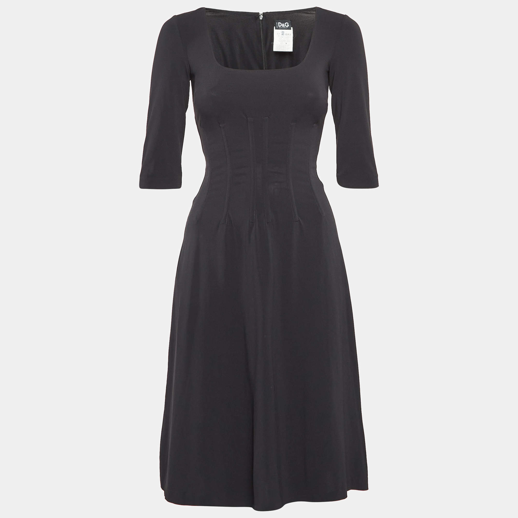 Pre Owned D&G Vintage Black Jersey Flared Short Dress S