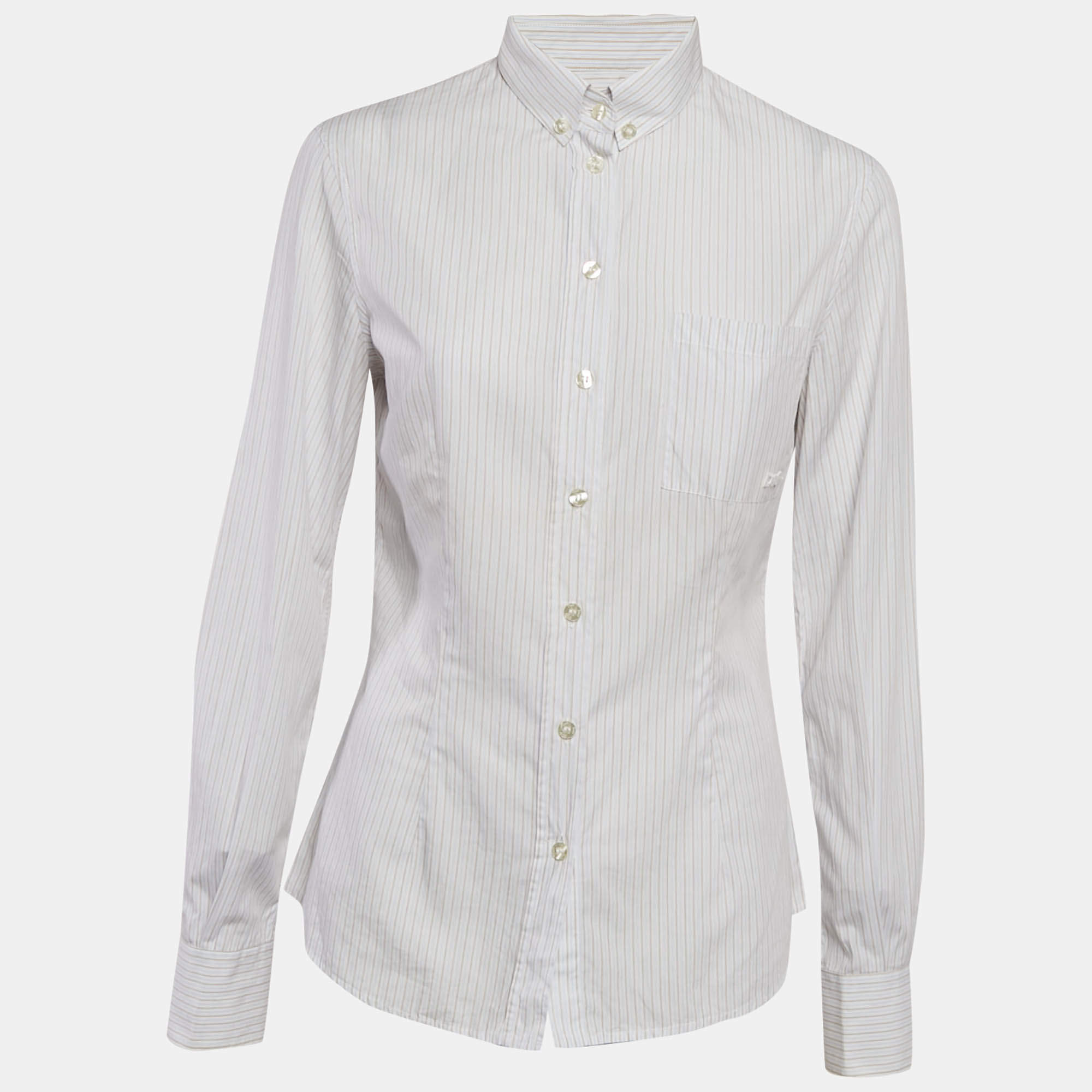 D&G White Stripe Cotton Button Front Shirt M