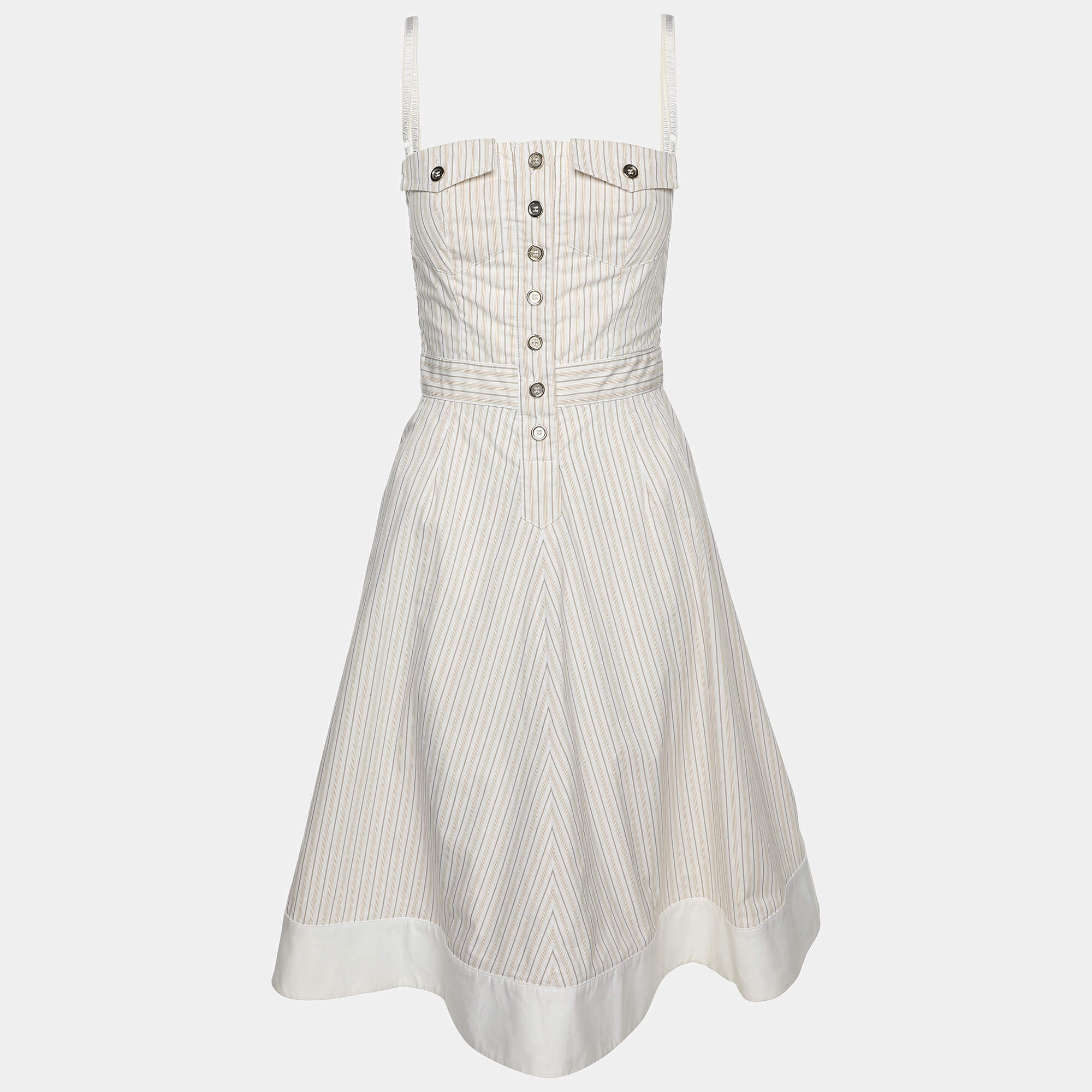 Pre Owned D&G Cream Striped Cotton Mini Dress S