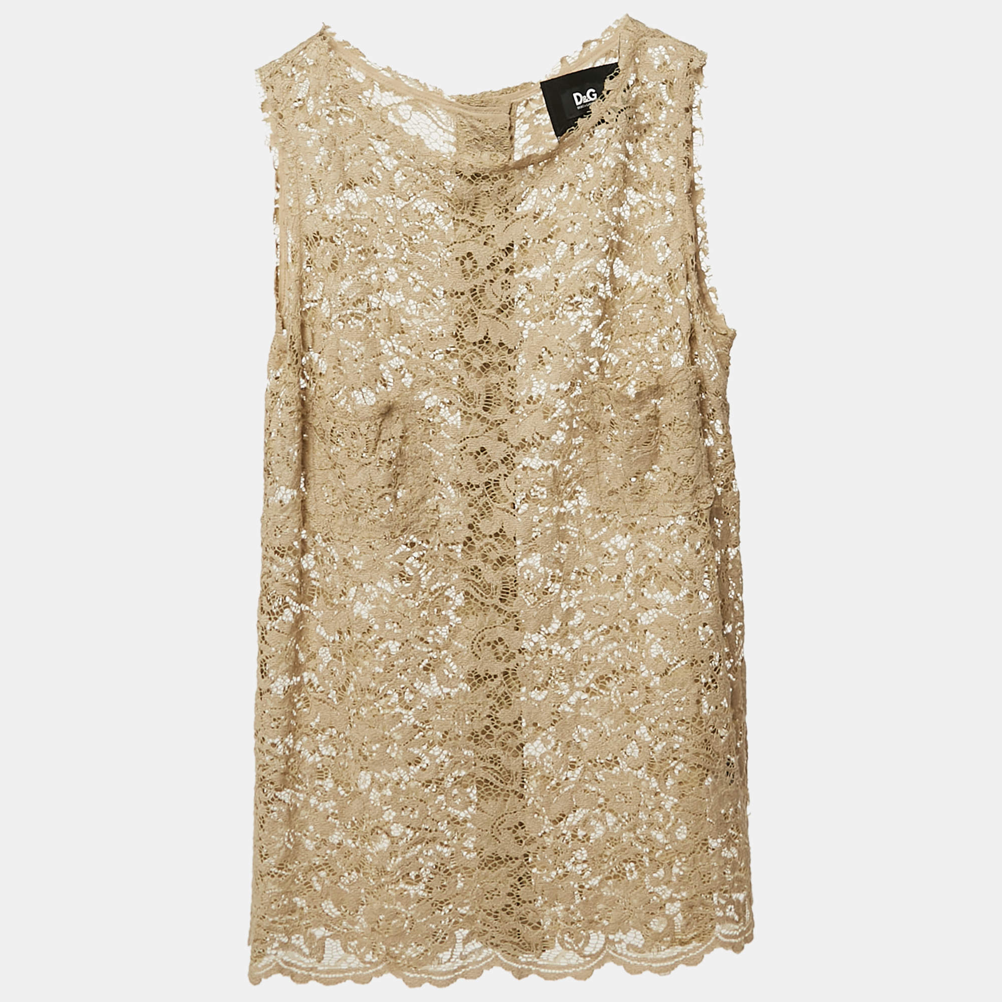 D&G Beige Lace Sleeveless Sheer Top S